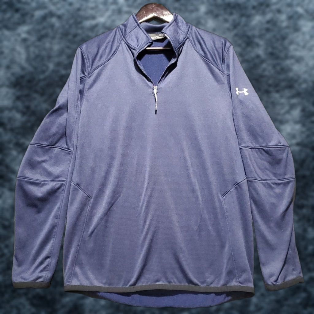 Under Armour Under Armour ColdGear Reactor Jacket Mens M Navy Blue 1/4 Zip Fitted Mid-Length Solid Logo Size US M / EU 48-50 / 2 - 1 Thumbnail