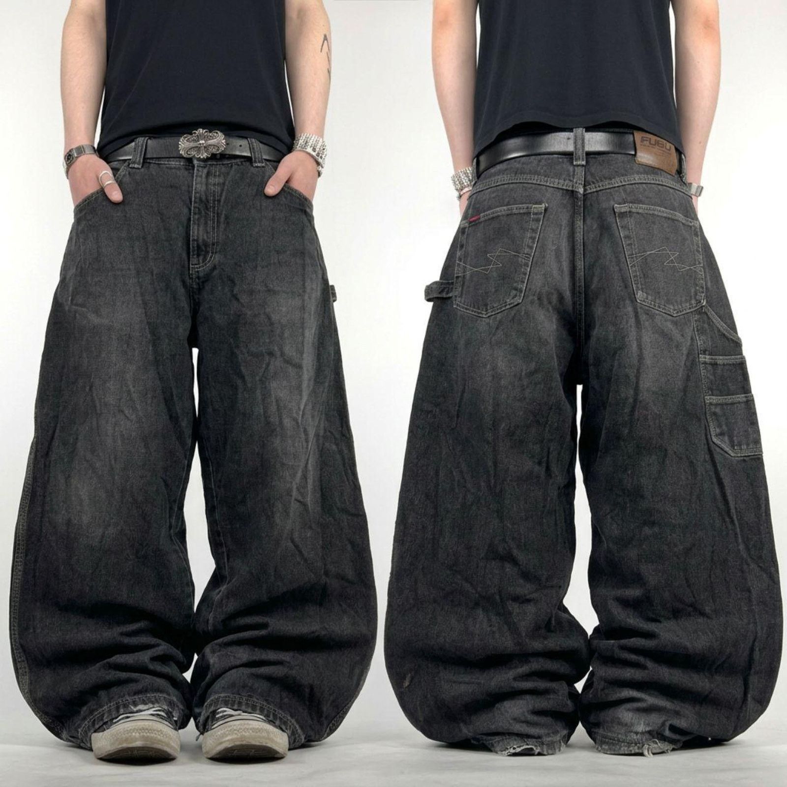 Vintage y2k grey grunge fubu archive baggy wide leg jeans