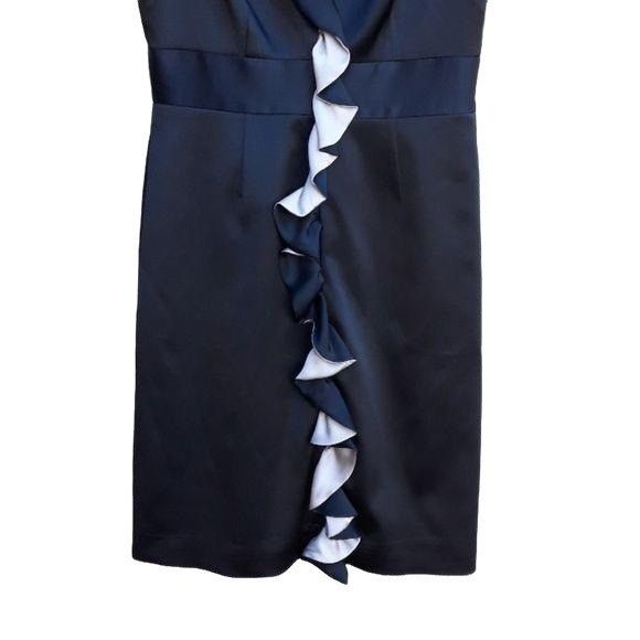 Other Max And Cleo Black Cocktail Dress Sz 6 Satin V-neck Ruffled Size M / US 6-8 / IT 42-44 - 5 Thumbnail