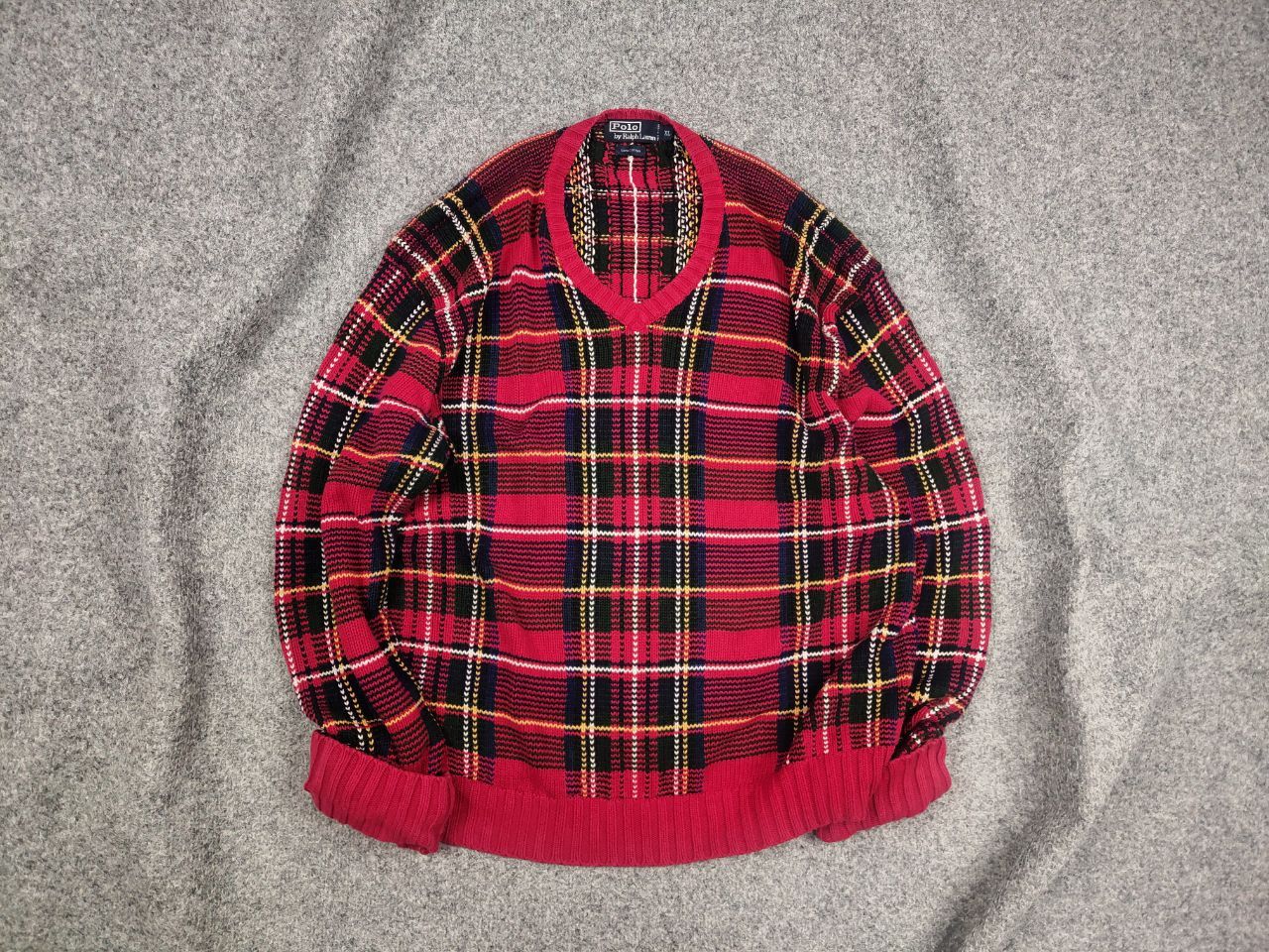Polo Ralph Lauren Rare Vintage Polo Ralph Lauren Knit Sweater Plaid Red Tartan Size US XL / EU 56 / 4 - 2 Thumbnail