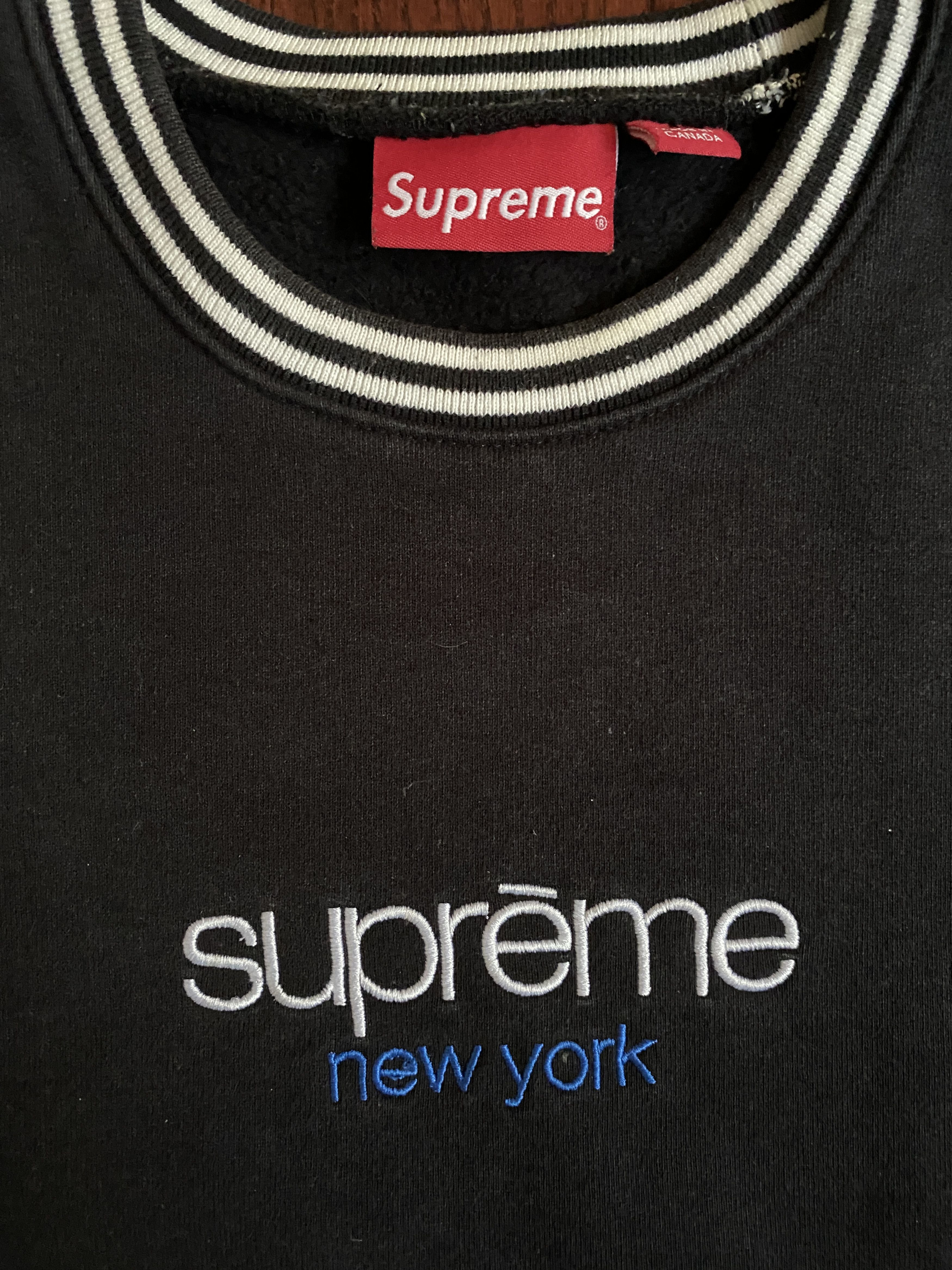 Supreme Classic Logo Striped Rib Crewneck FW14 Size US M / EU 48-50 / 2 - 2 Thumbnail