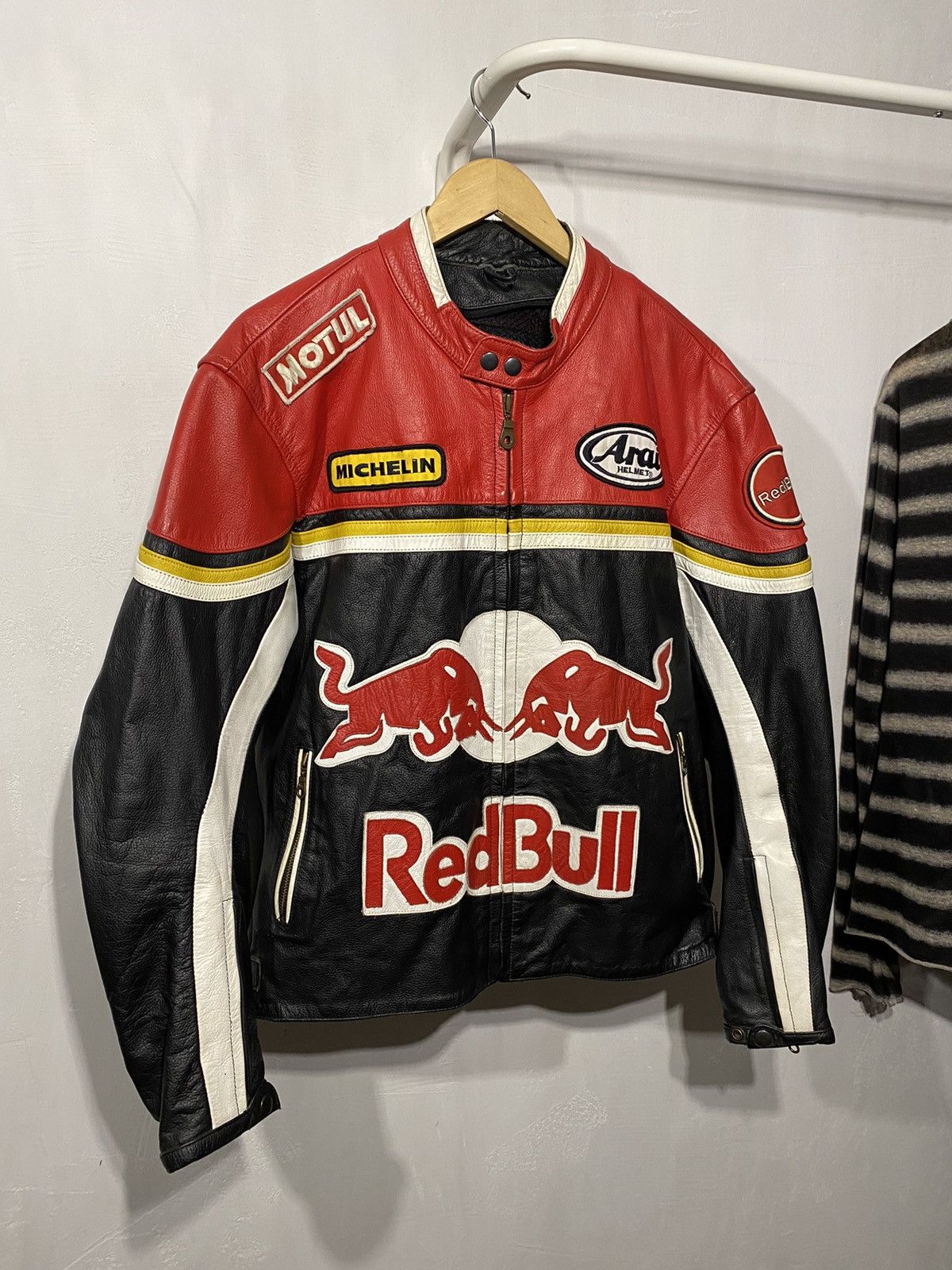 image of Vinatge Red Bull Leather Jacket in Black, Men's (Size XL)