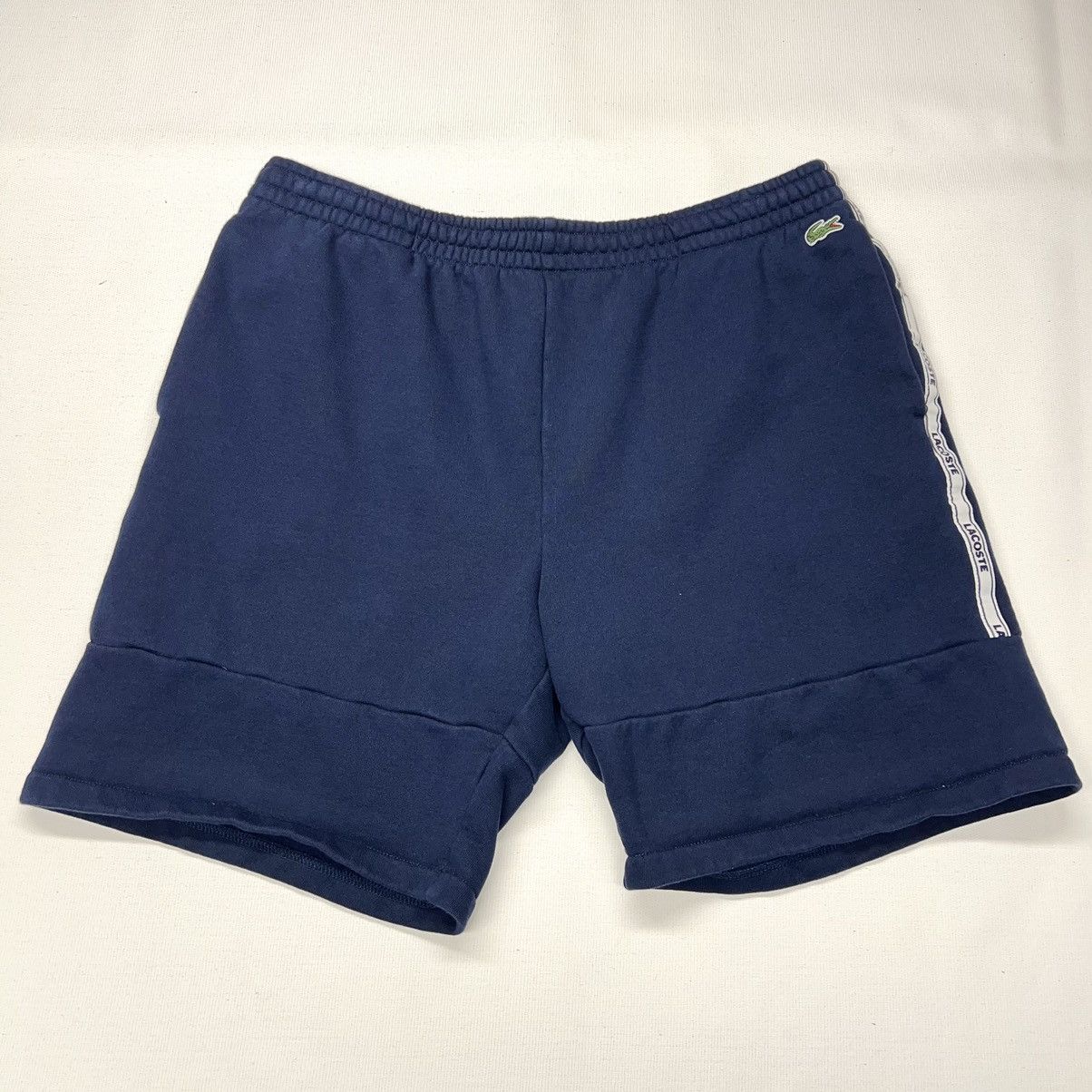 Lacoste Lacoste Sweat Shorts Blue Stripe Letter Logo Navy Drawstring Size US 36 / EU 52 - 1 Thumbnail