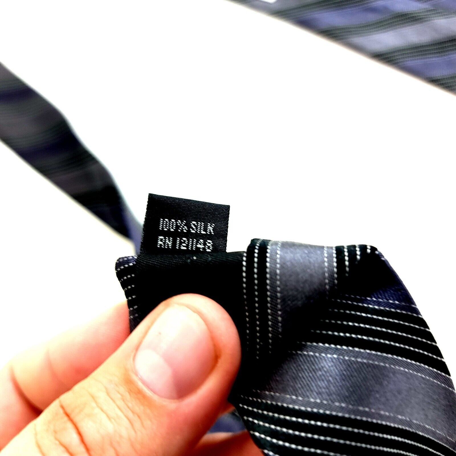 Calvin Klein Calvin Klein Woven Purple Gray Black Striped Silk Tie Size ONE SIZE - 4 Thumbnail