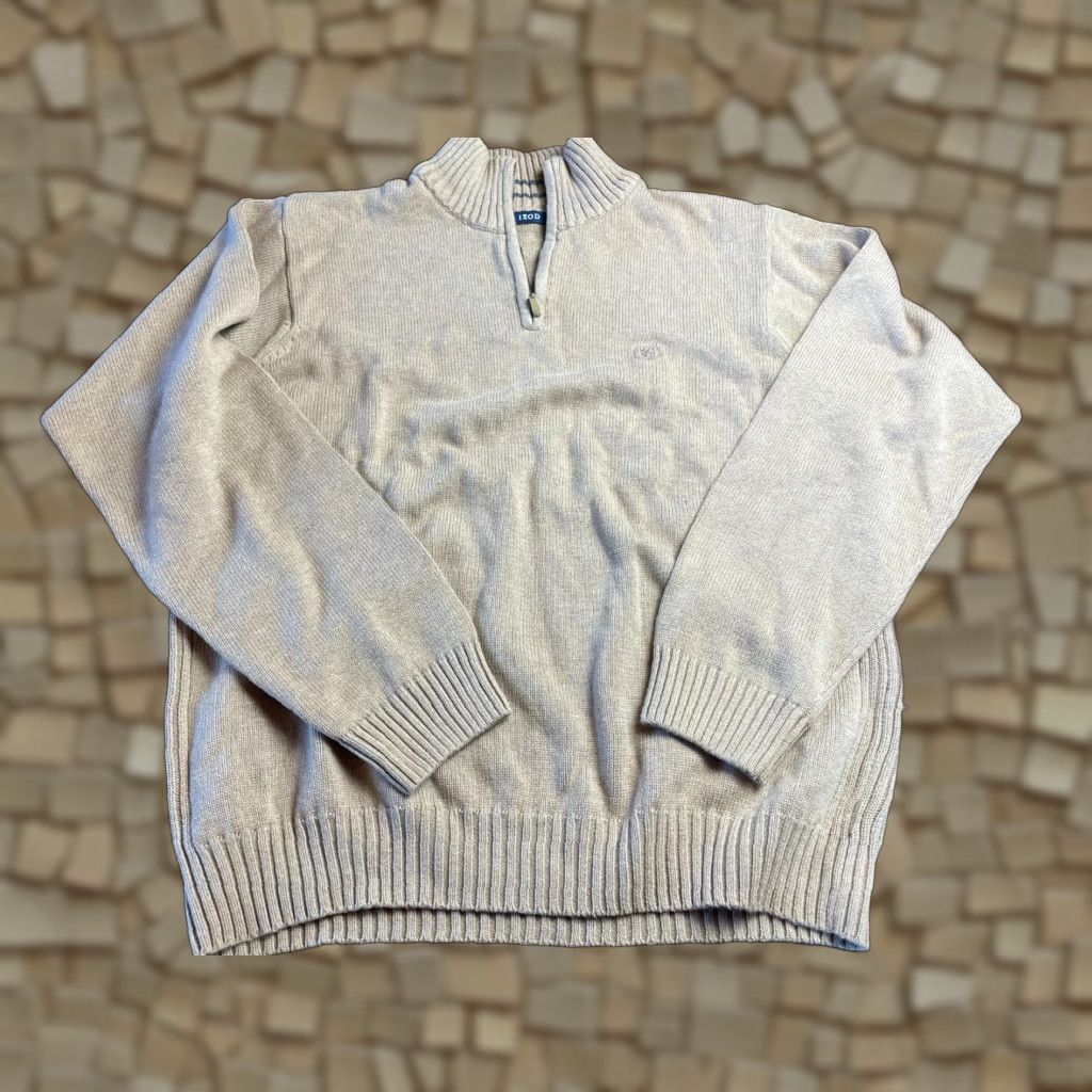 Izod IZOD Sweater Men's XL Tan Pullover 1/4 Zip Up Knit Mock Neck Long Sleeve Solid Brown Size US XL / EU 56 / 4 - 1 Thumbnail