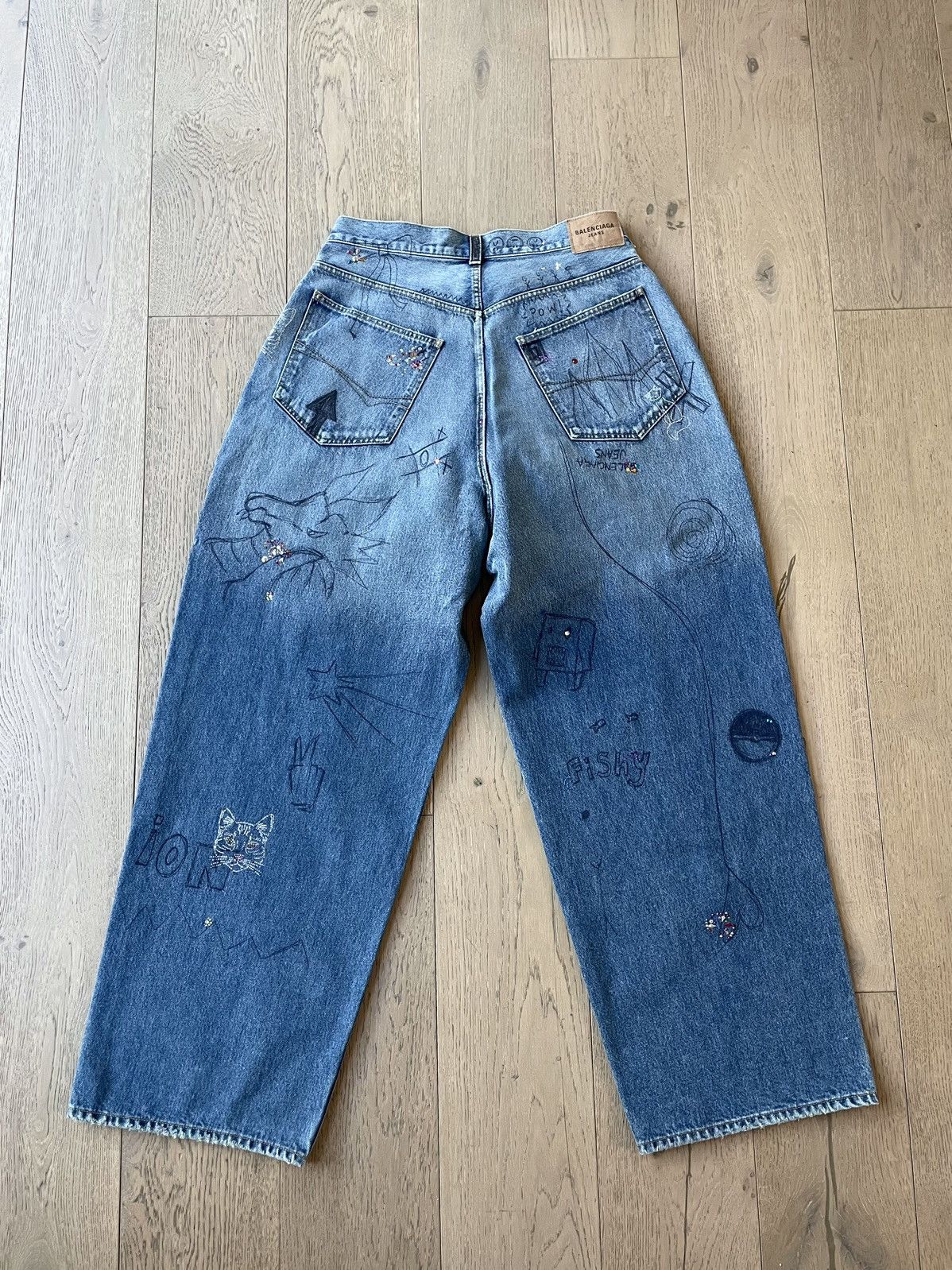 Balenciaga Balenciaga Runway FW22 Rhinestone Scribble Denim Jeans | Grailed