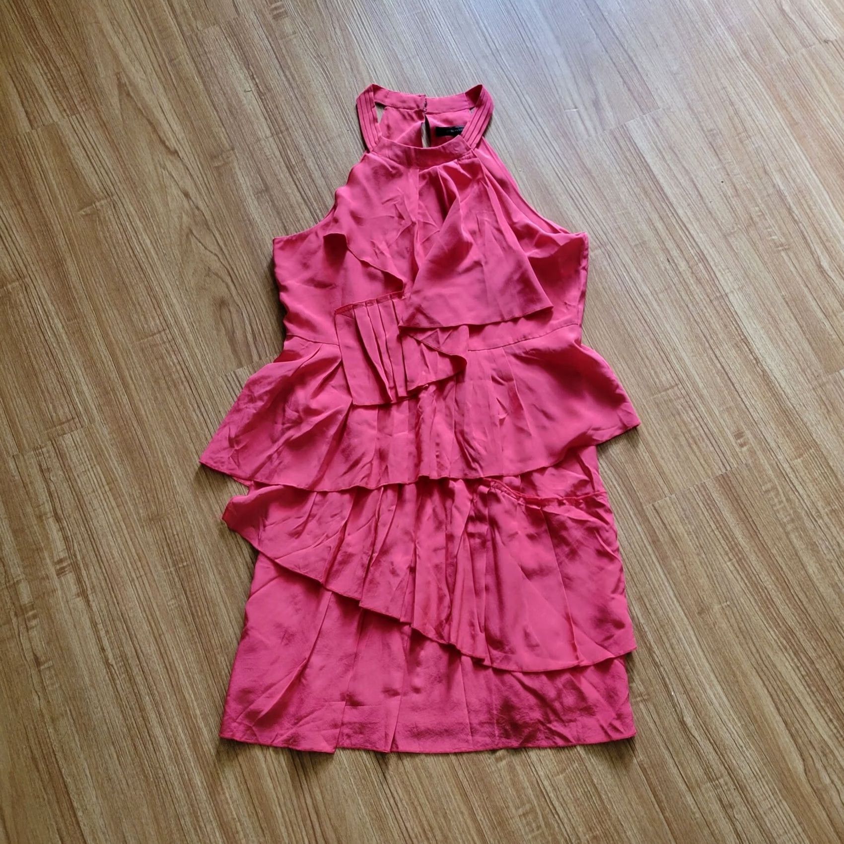 Bcbgmaxazria VINTAGE BCBGMAXAZRIA Azalea Dress - Silk Red Ruffle Mini Party/Cocktail Dress, Size 6, Sleeveless, High Neck, Short Length, Formal Womens Size M / US 6-8 / IT 42-44 - 2 Thumbnail