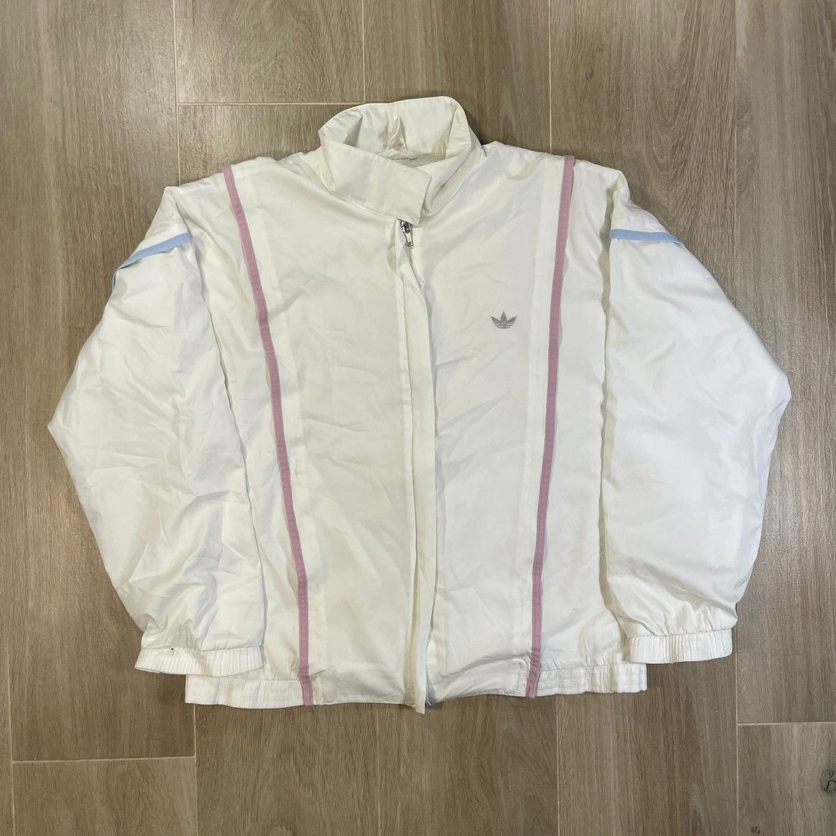Adidas White Adidas windbreaker with pink and blue stripes 90s retr Size US L / EU 52-54 / 3 - 1 Thumbnail