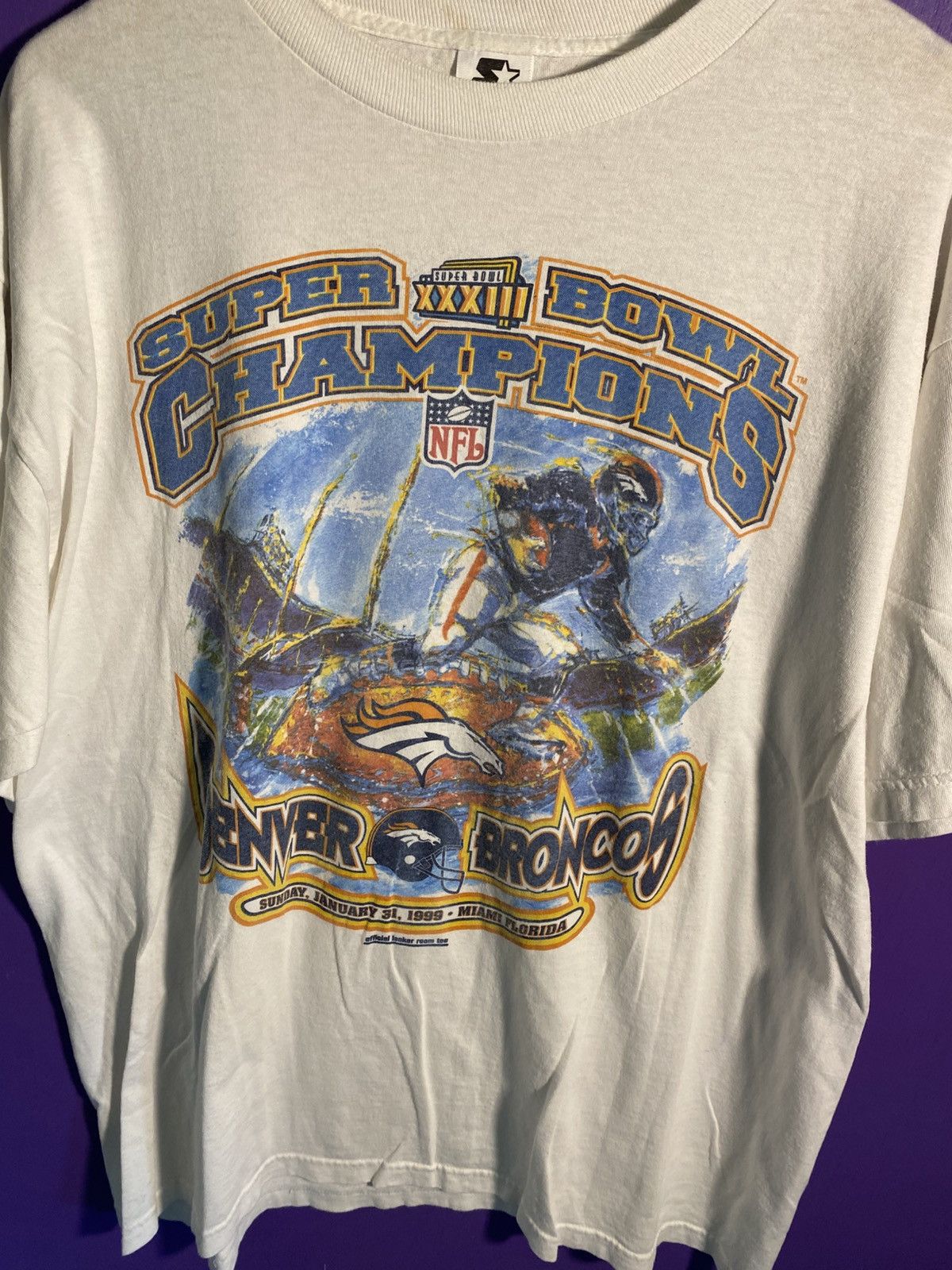 Starter Vintage 1999 Starter Denver broncos superbowl champs art tee Size US L / EU 52-54 / 3 - 3 Thumbnail