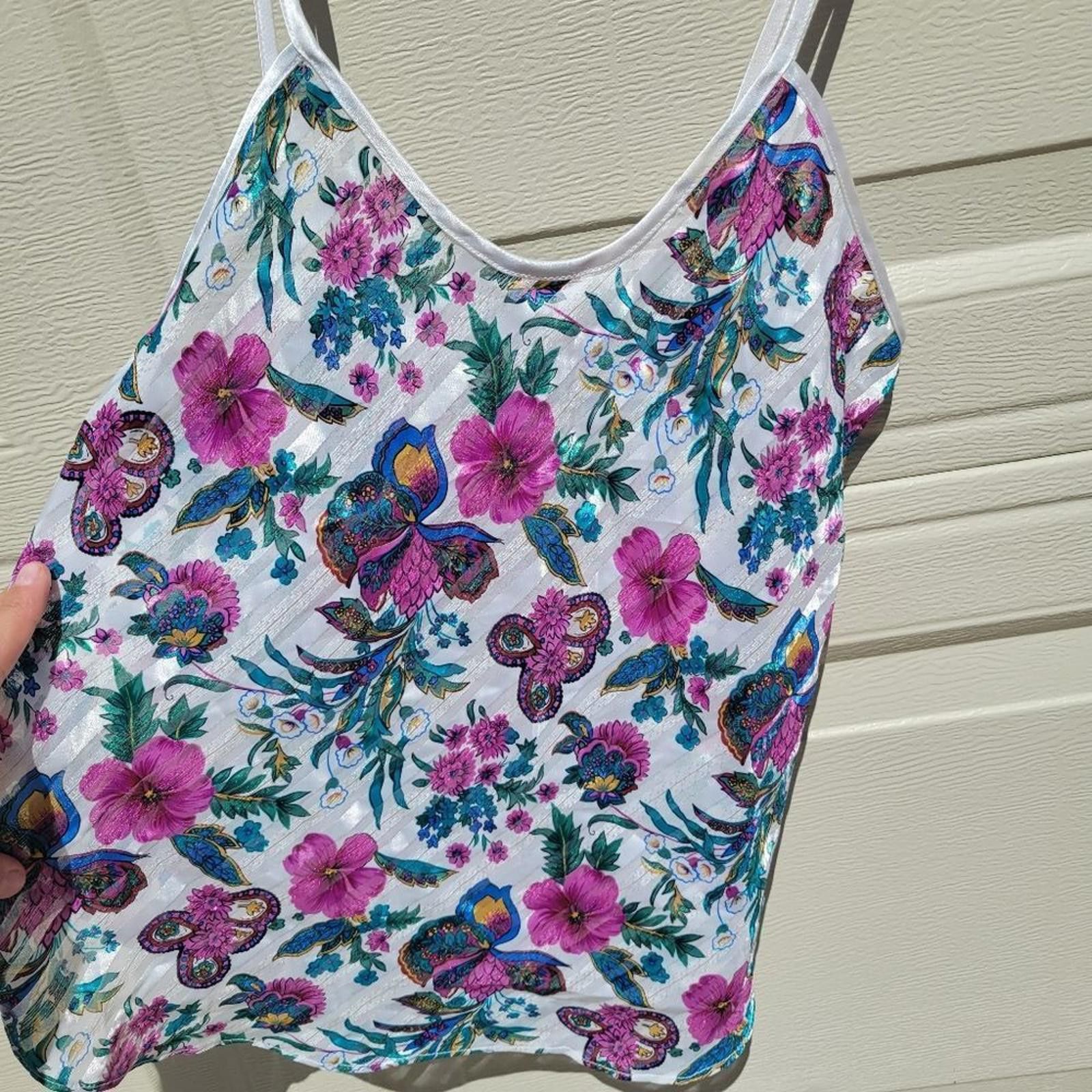 Vintage Vintage floral shimmer glam spaghetti strap tank top small Size S / US 4 / IT 40 - 3 Thumbnail