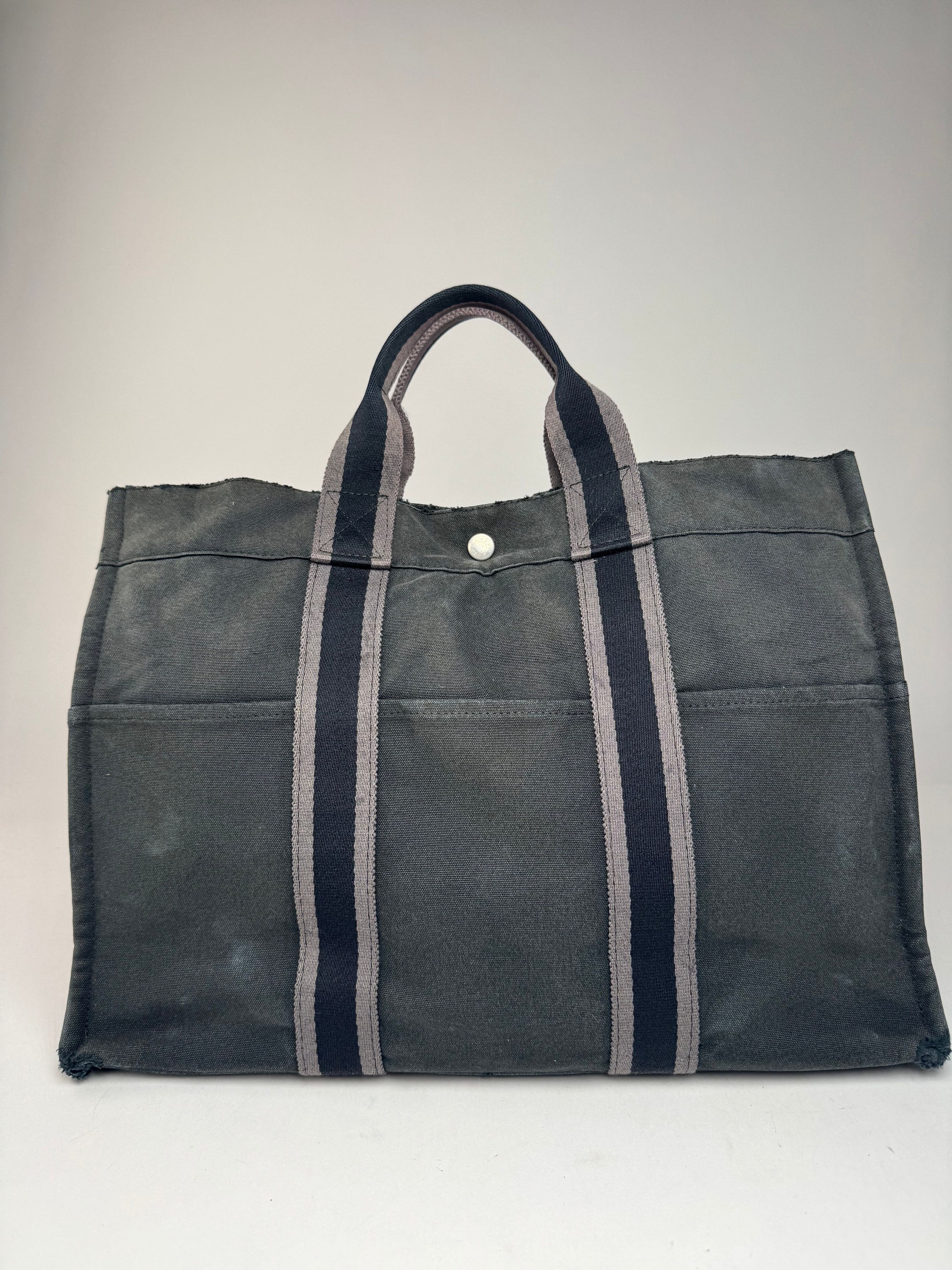 Other Vintage Hermes Canvas Tote Bag Black Grey Size ONE SIZE - 1 Thumbnail