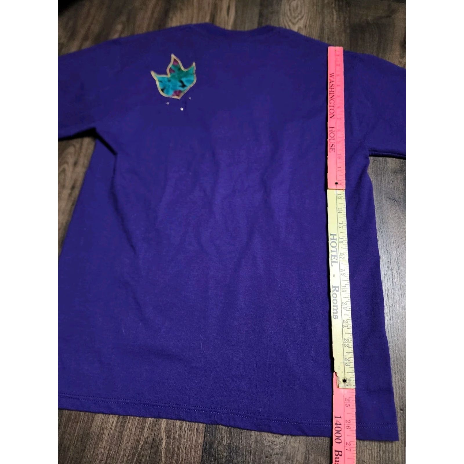Vintage VINTAGE M Mens T-Shirt 90s Purple Crew Neck Cottagecore Leaf Puff Print Embellished Stitch Cotton Polyester Size US M / EU 48-50 / 2 - 3 Thumbnail