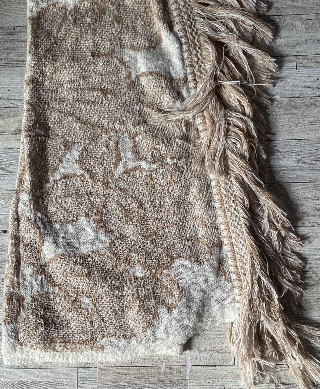 NIC+ZOE NICE + ZOE, Beige/Cream, Floral/Fringed, Open Knit Cardigan Size L / US 10 / IT 46 - 8 Thumbnail