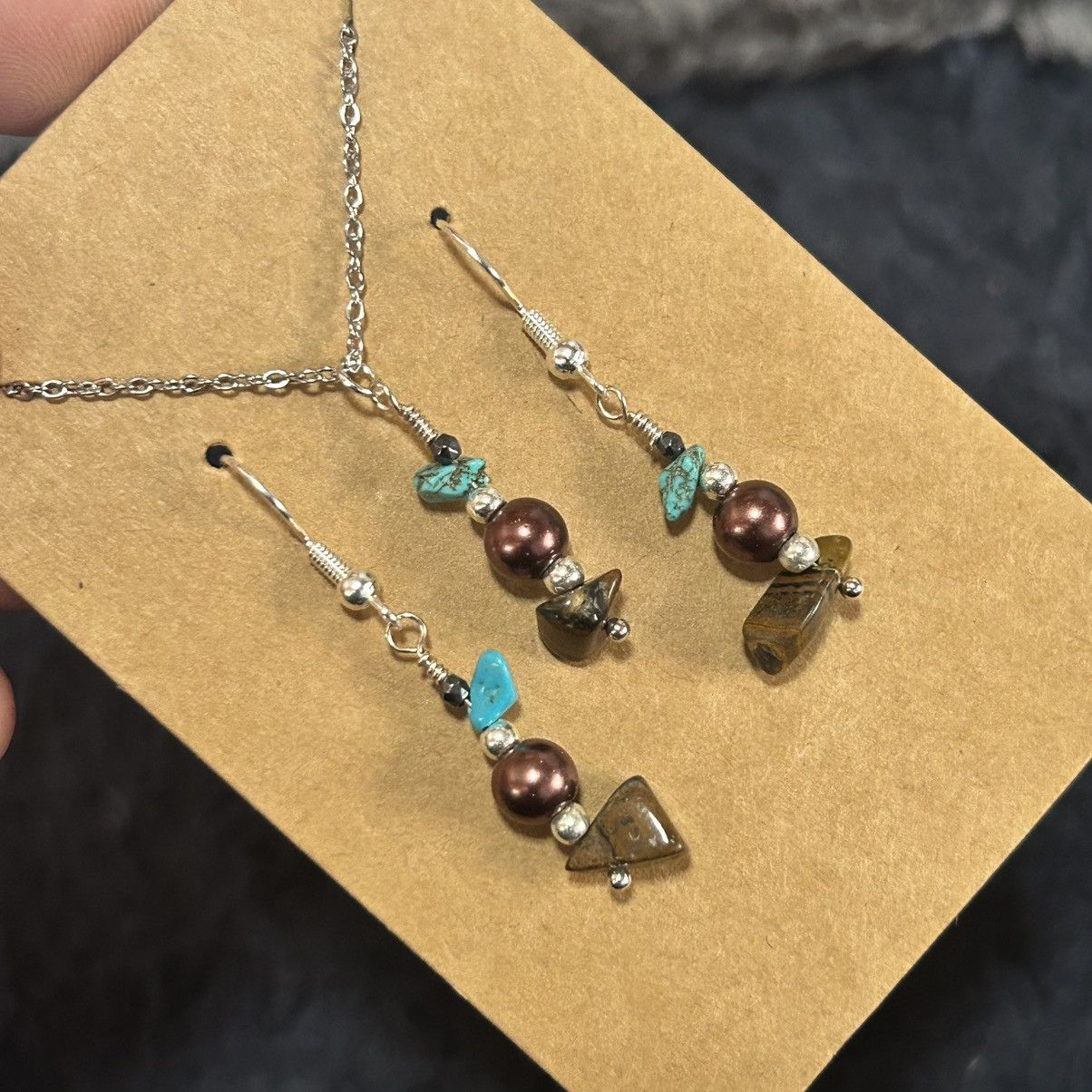 Handmade Handcrafted tigers eye turquoise Czech glass pearl set Size ONE SIZE - 1 Thumbnail