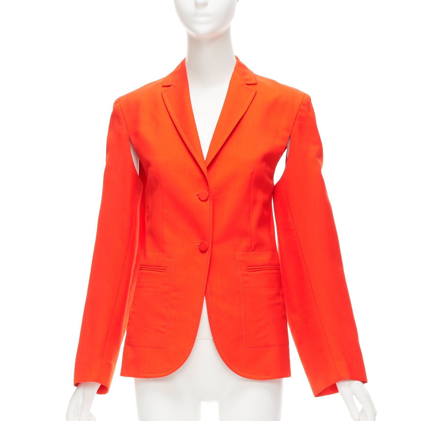 image of Ports 1961 Neon Orange Wool Silk Underarm Cut Out Asymmetric Blazer Fr36 S, Women's (Size Small)
