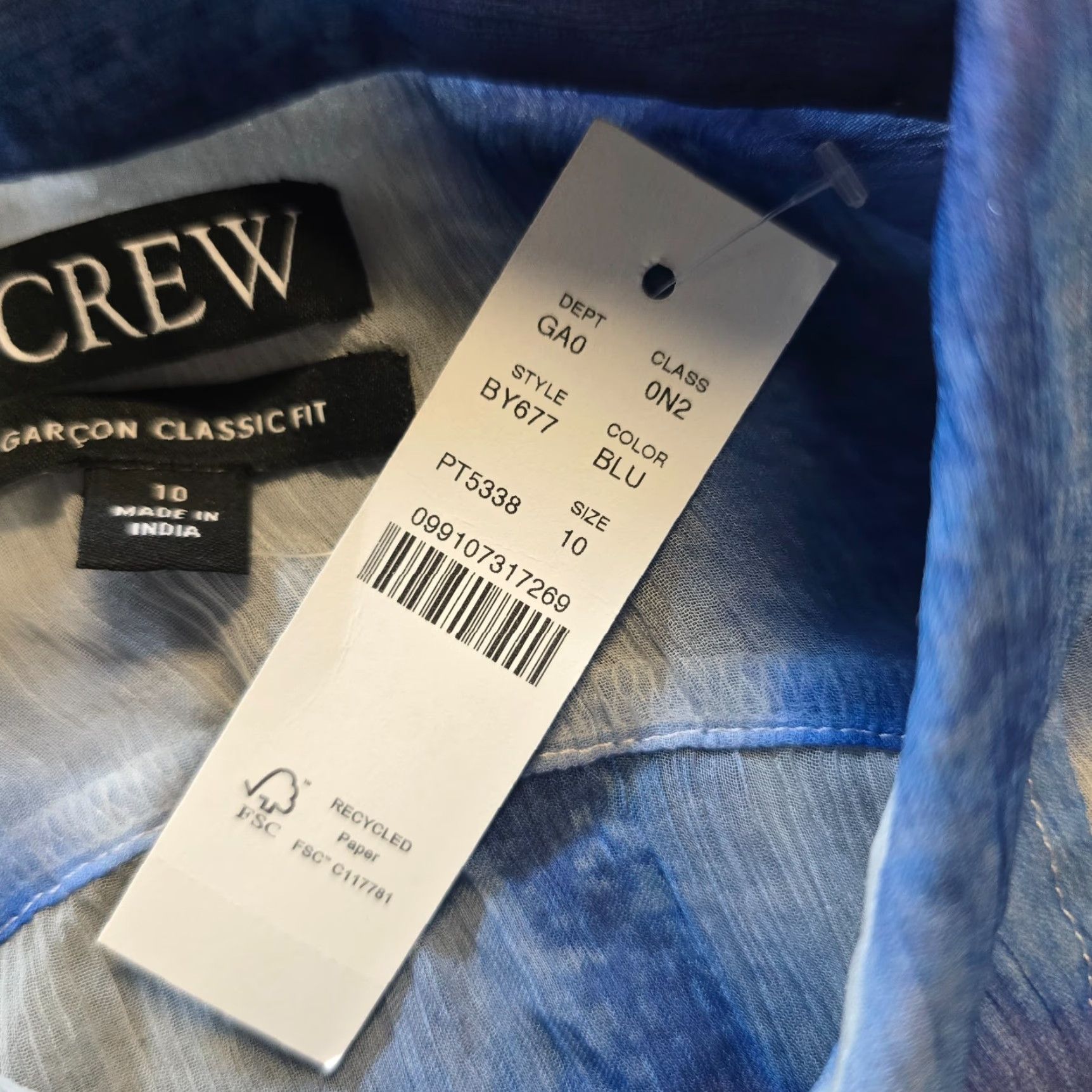 J.Crew J.CREW Blouse Shirt Womens Size 10 Tall Blue Plaid Sheer Garcon Classic Fit Button Casual Size L / US 10 / IT 46 - 5 Thumbnail