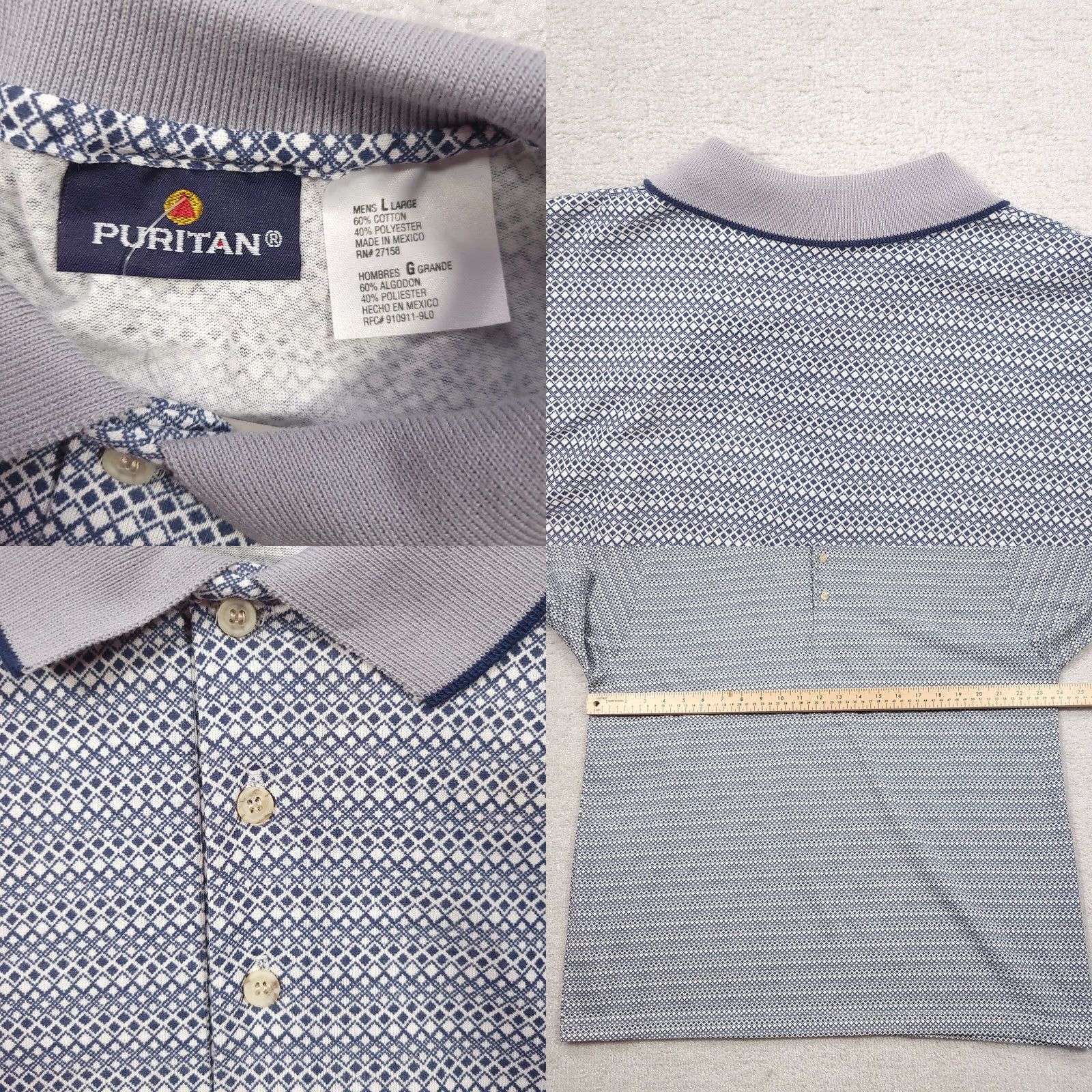 Vintage Puritan Polo Shirt Mens Size Large Diamond Print Blue Size US L / EU 52-54 / 3 - 8 Thumbnail