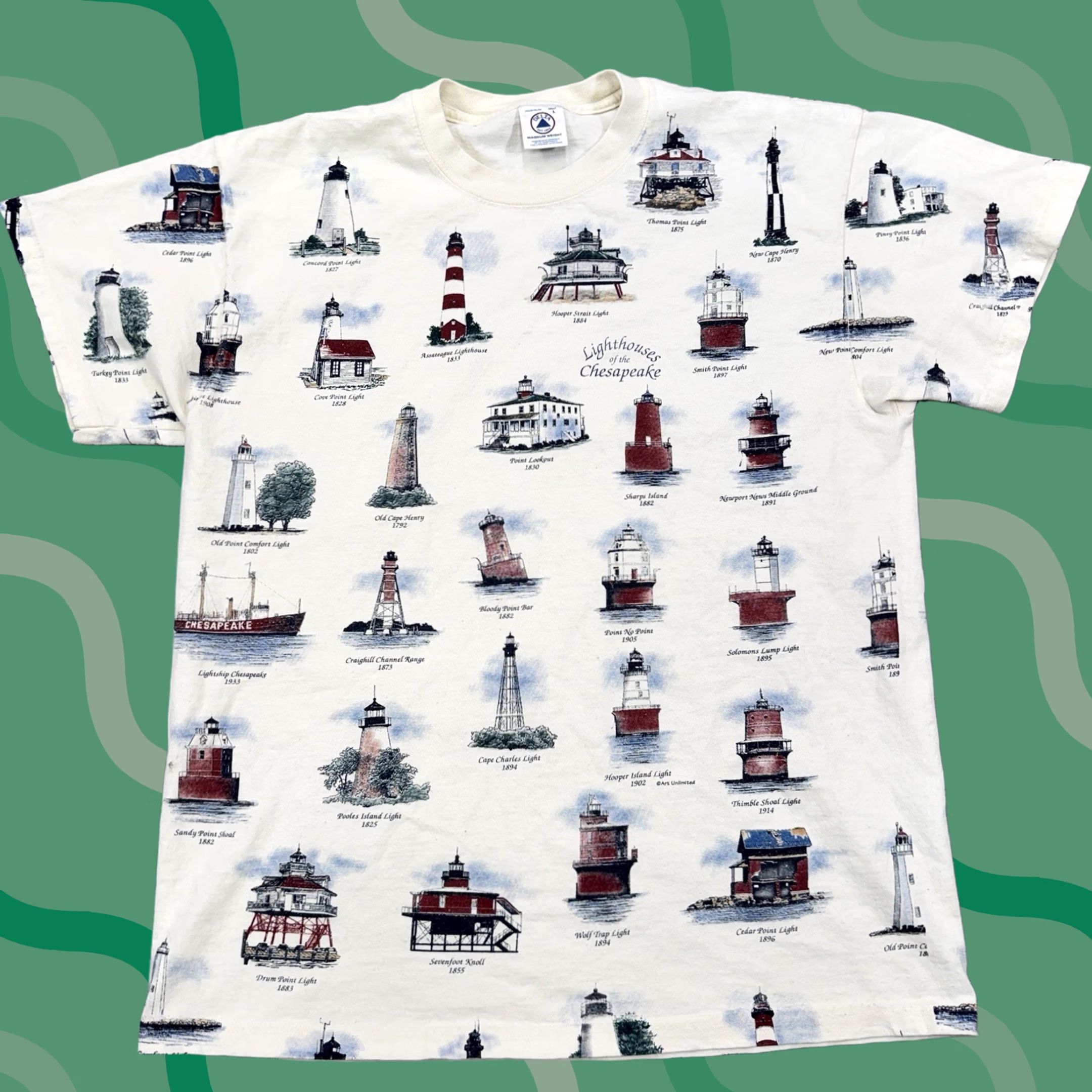 Vintage VINTAGE Art Unlimited Shirt Mens Lighthouses of Chesapeake all over print Size US L / EU 52-54 / 3 - 1 Thumbnail