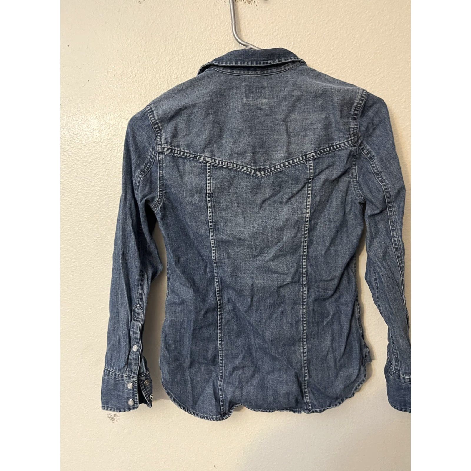 J.Crew J.CREW Shirt Womens 00P Blue Denim Western Pearl Snap Button-Up Casual Size XXS / US 00 / IT 34 - 3 Thumbnail