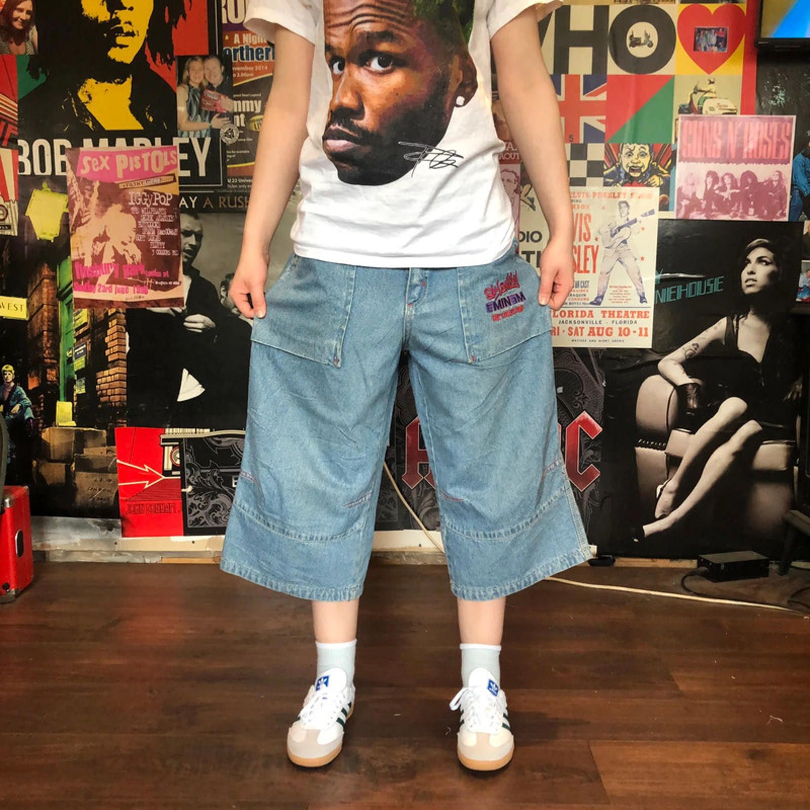 Eminem Faded Blue wash unique embroidered Eminem baggy jorts Size US 30 / EU 46 - 7 Thumbnail
