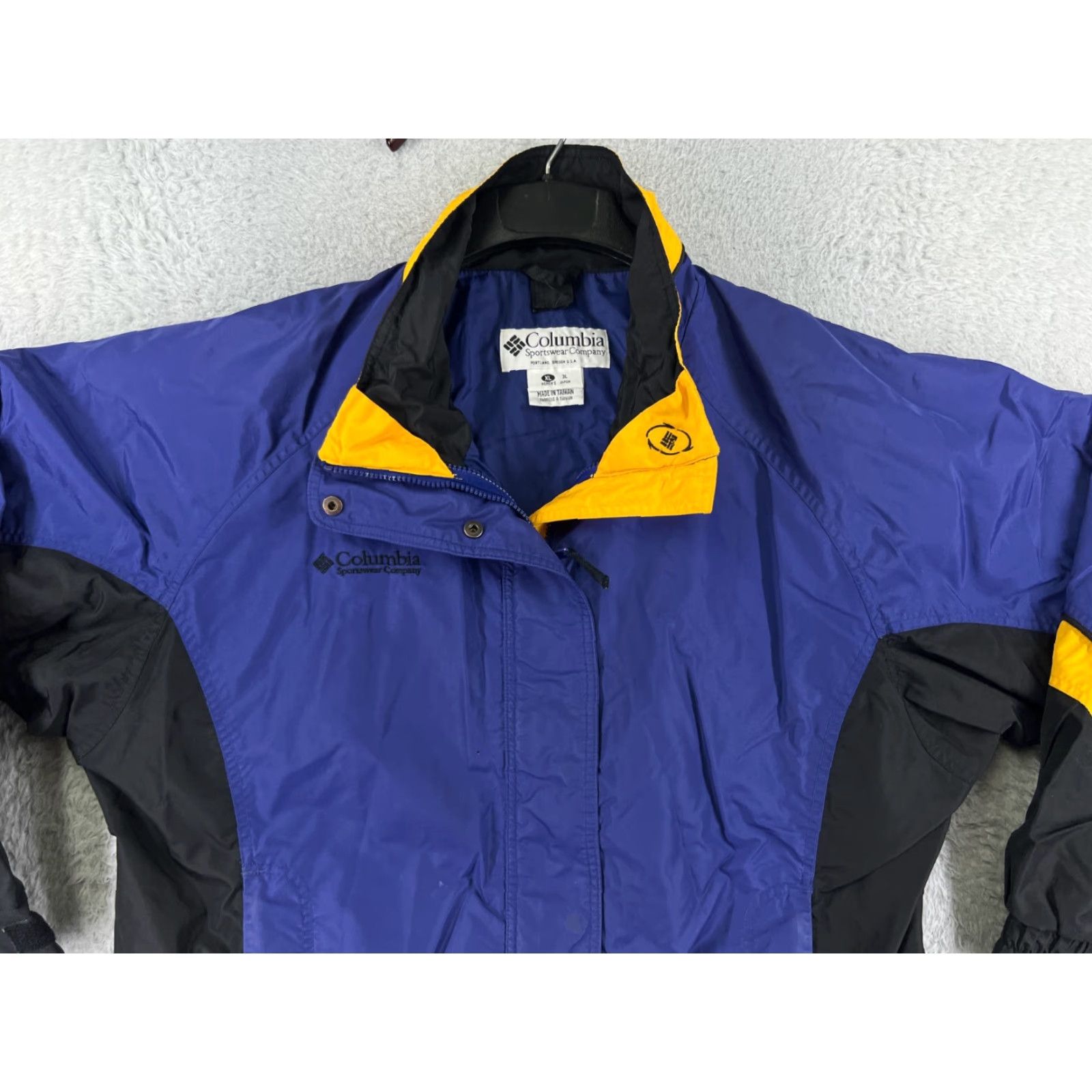 Vintage Columbia Jacket Womens XL Blue Black Yellow Windbreaker Hooded Full Zip Lightweight Casual Pockets Autumn Winter 90s Outdoor Mens Womens Girls Boys Size XL / US 12-14 / IT 48-50 - 6 Thumbnail