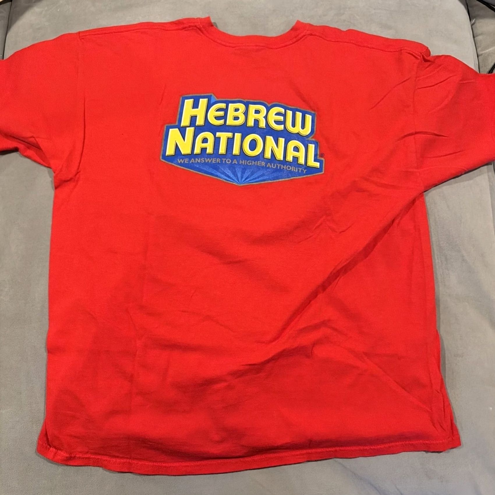 Gildan Hebrew National - WE ANSWER TO A HIGHER AUTHORITY - Double Sided T Shirt - 2XL / Red / Cotton / Gildan / Mens Size US XXL / EU 58 / 5 - 4 Thumbnail