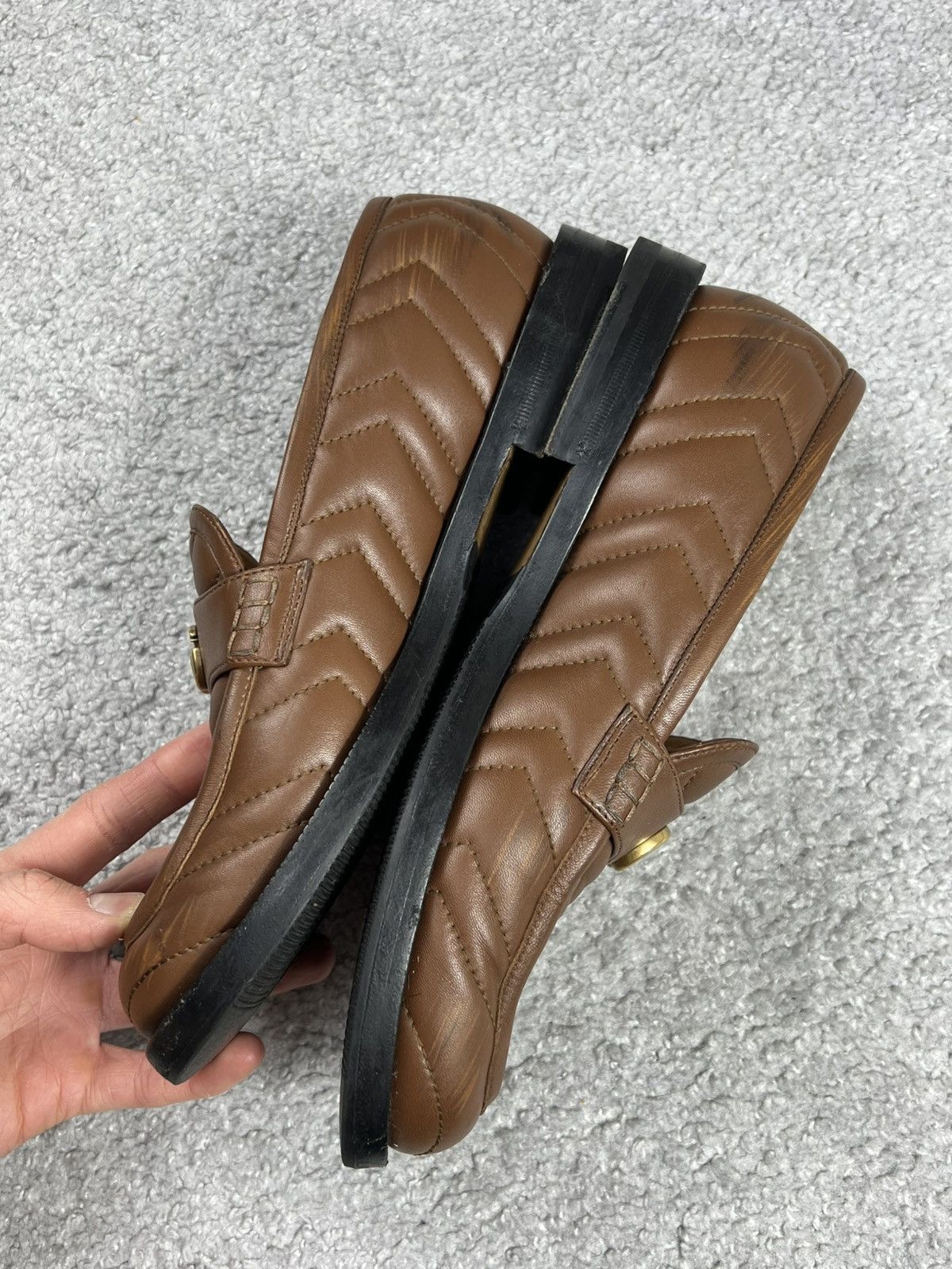 Gucci Gucci Brown Quilted Leather Marmont Loafers Size US 7 / EU 40 - 4 Thumbnail