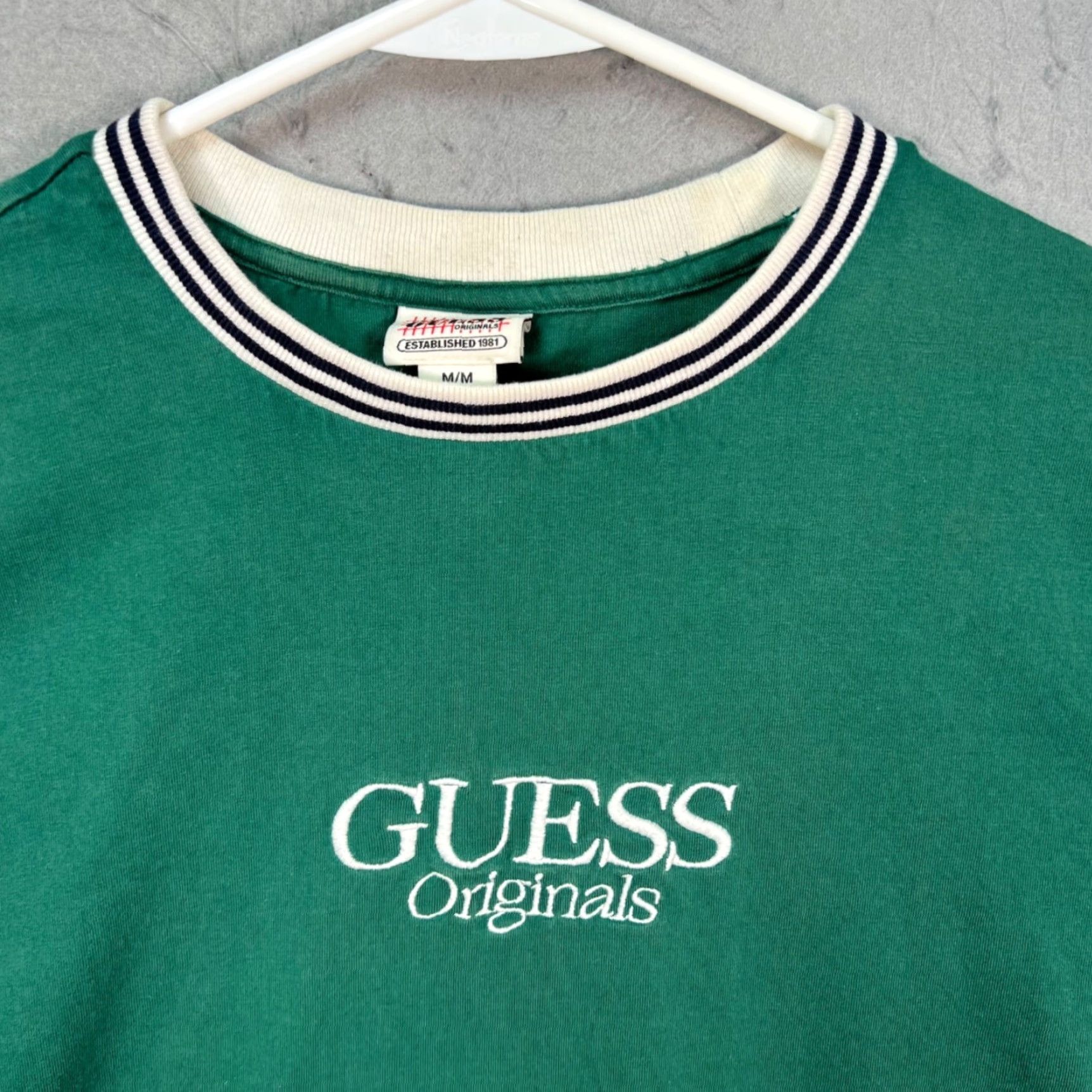Guess Guess Originals Mens Medium Emerald Green Ringer T-Shirt Logo Cotton Knit Short Sleeve Crew Neck Shirt Men Size US M / EU 48-50 / 2 - 5 Thumbnail