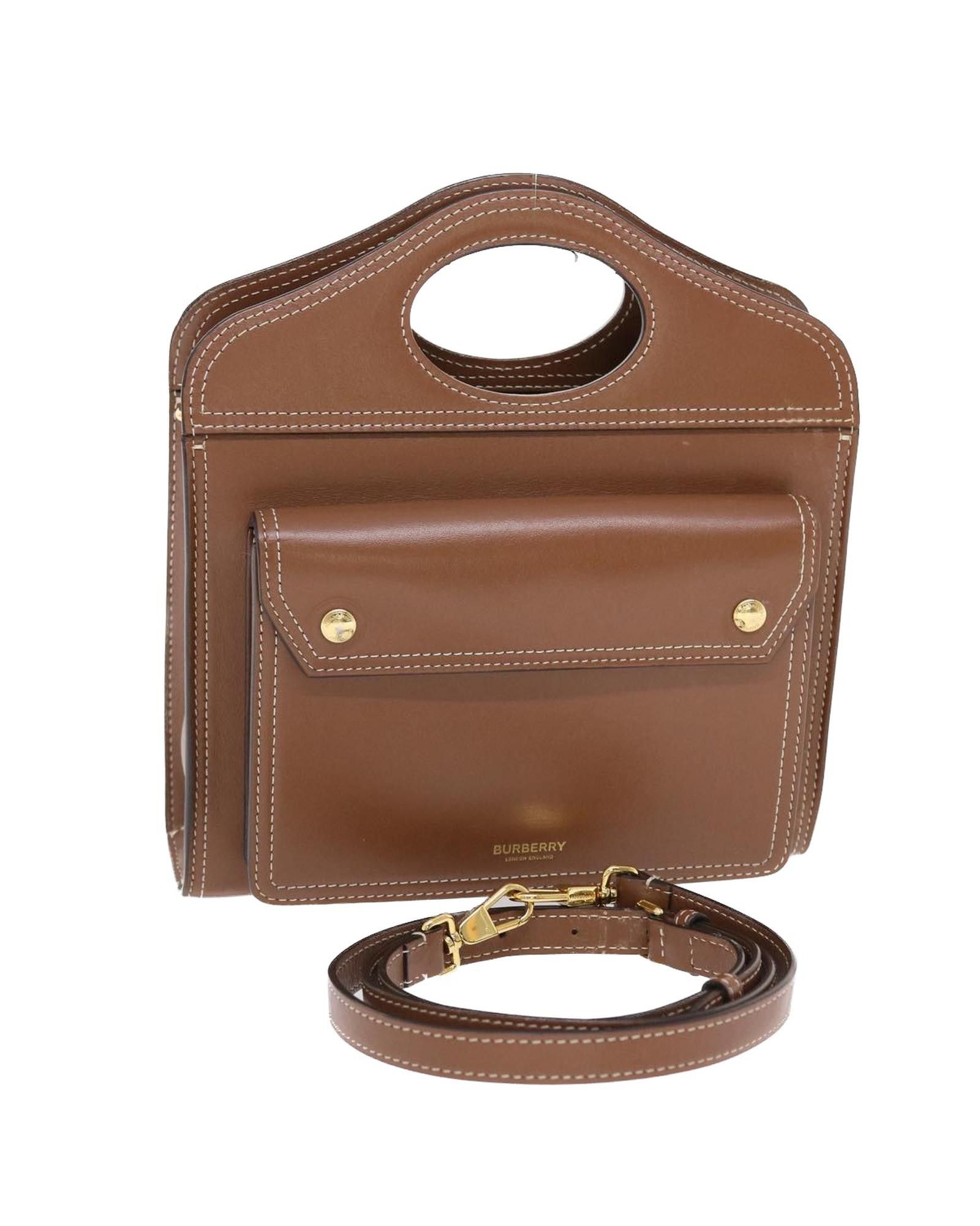 image of Burberry Versatile Brown Leather Hand Bag, Women's