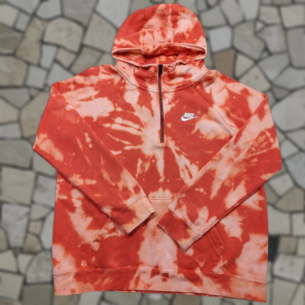 Nike Nike 1/4 Zip Hoodie Womens Large Red Tie Dye Sweatshirt Acid Wash Logo Pockets Zip Fleece Cotton Blend Long Sleeve Size L / US 10 / IT 46 - 1 Thumbnail