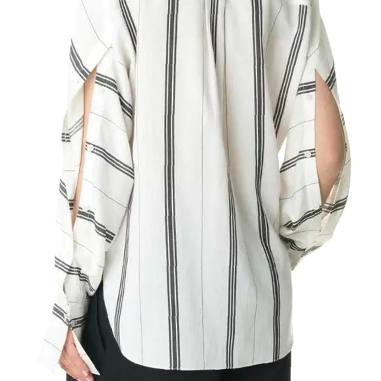 Tibi VINTAGE Tibi Warren Striped Dolman Military Shirt Button Front XXS Relaxed Fit Women White/Blue Size XXS / US 00 / IT 34 - 3 Thumbnail