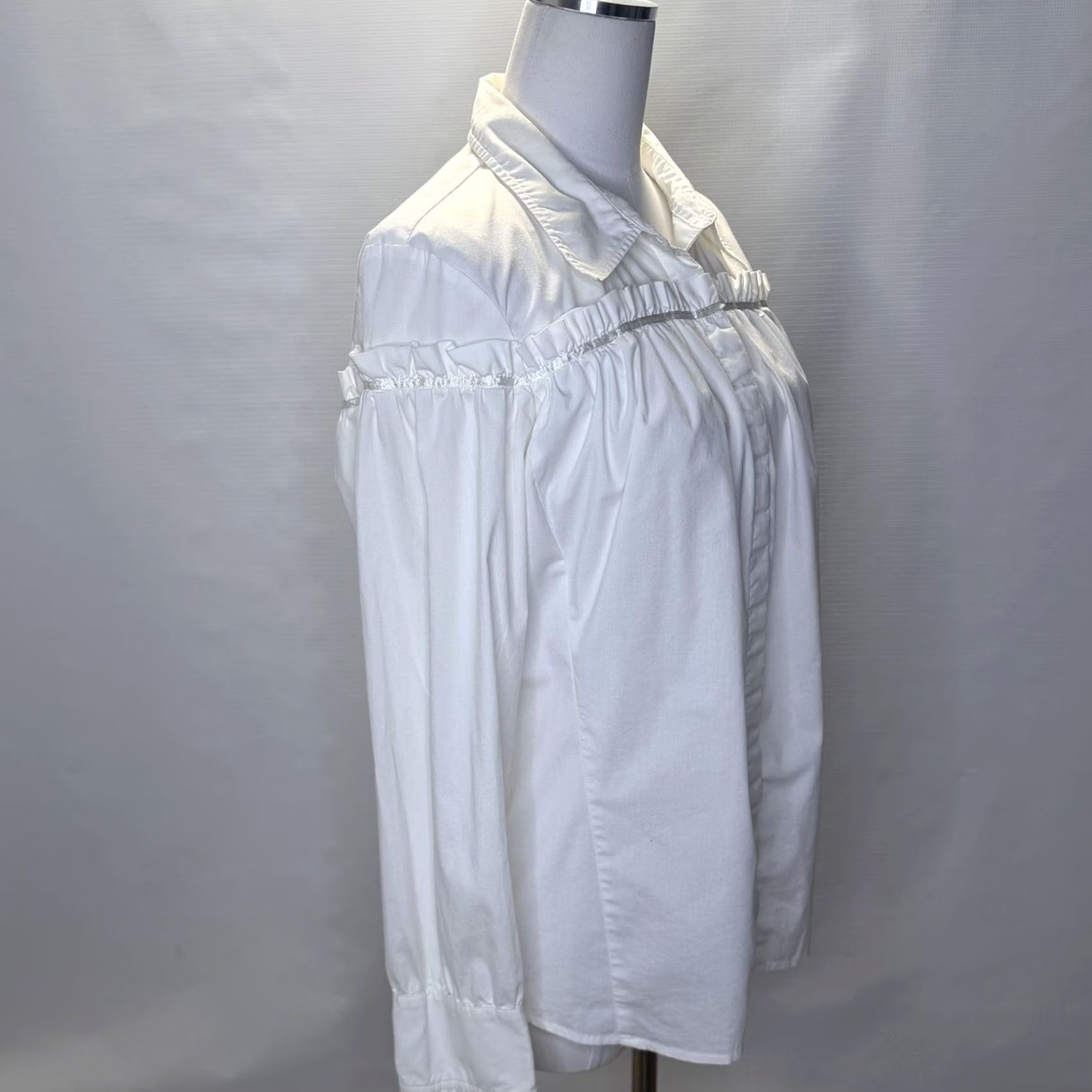 Vintage Victor Costa Blouse Womens L White Collared Button Front Sleeve Top Size L / US 10 / IT 46 - 2 Thumbnail