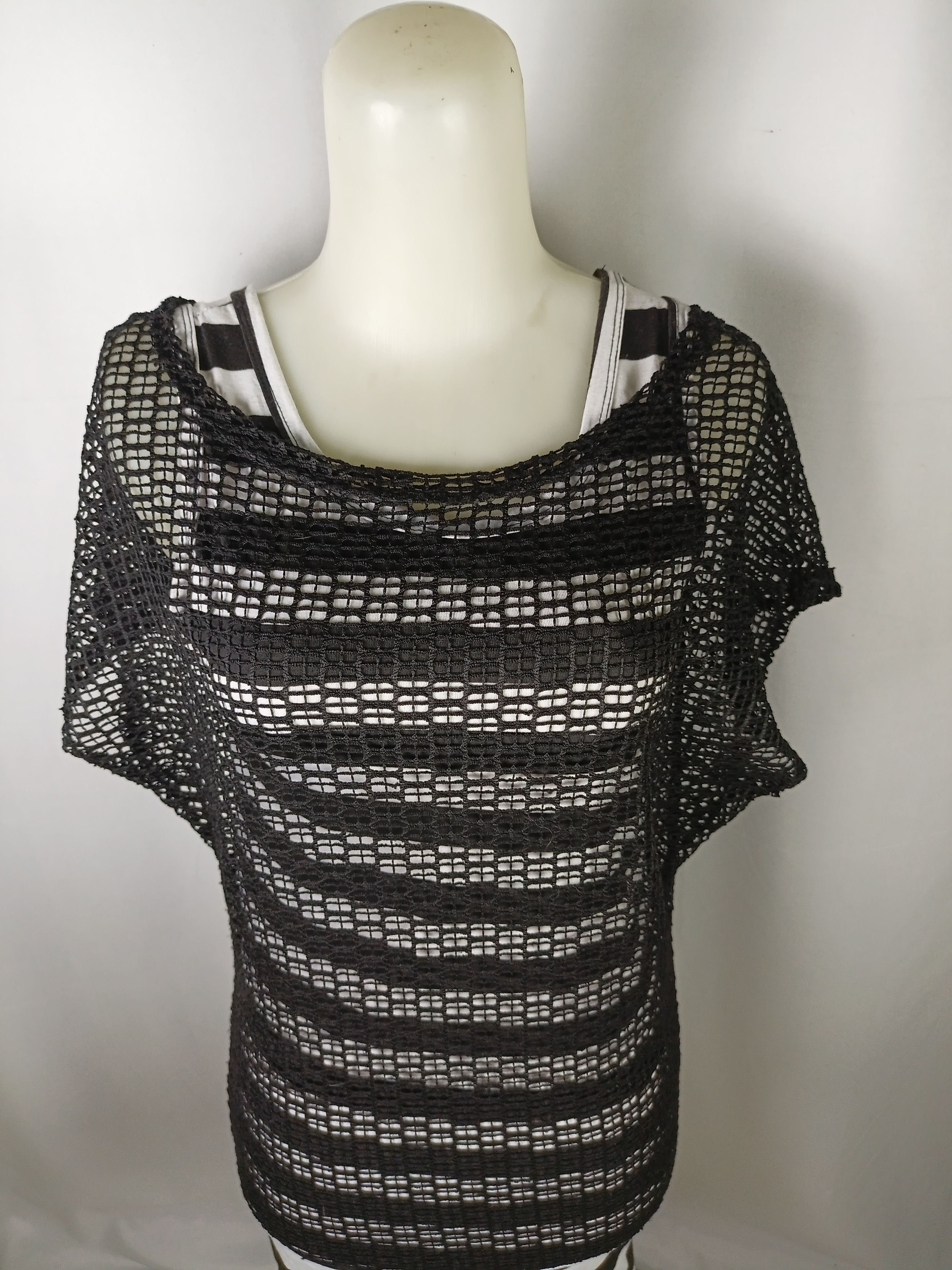 Japanese Brand Women's Black Mesh Black & White Stripped Sleeveless Dress Size M / US 6-8 / IT 42-44 - 2 Thumbnail