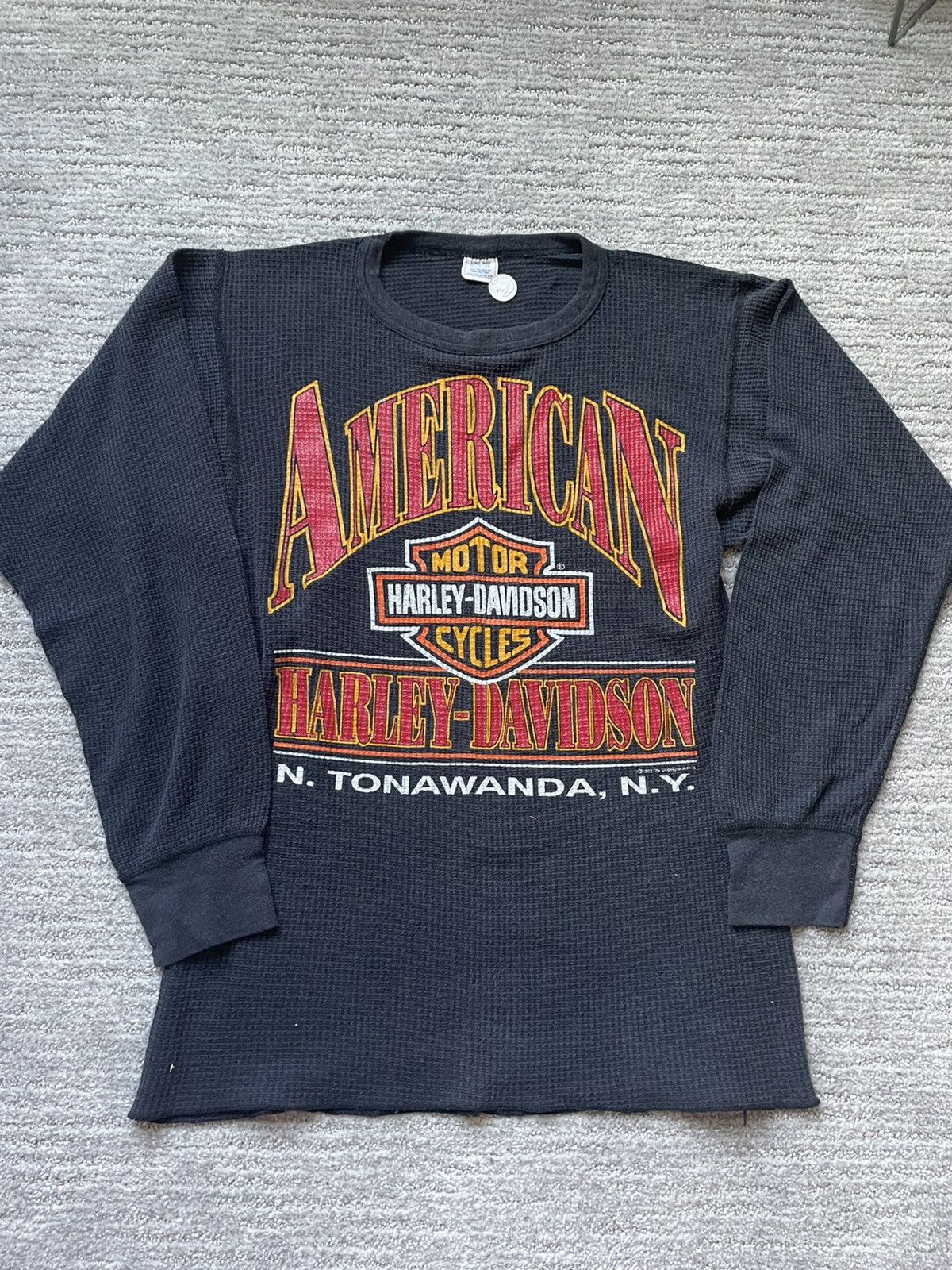 Harley Davidson × Vintage Harley Davidson Black Thermal Longsleeve Vintage Tee Size US XL / EU 56 / 4 - 8 Thumbnail