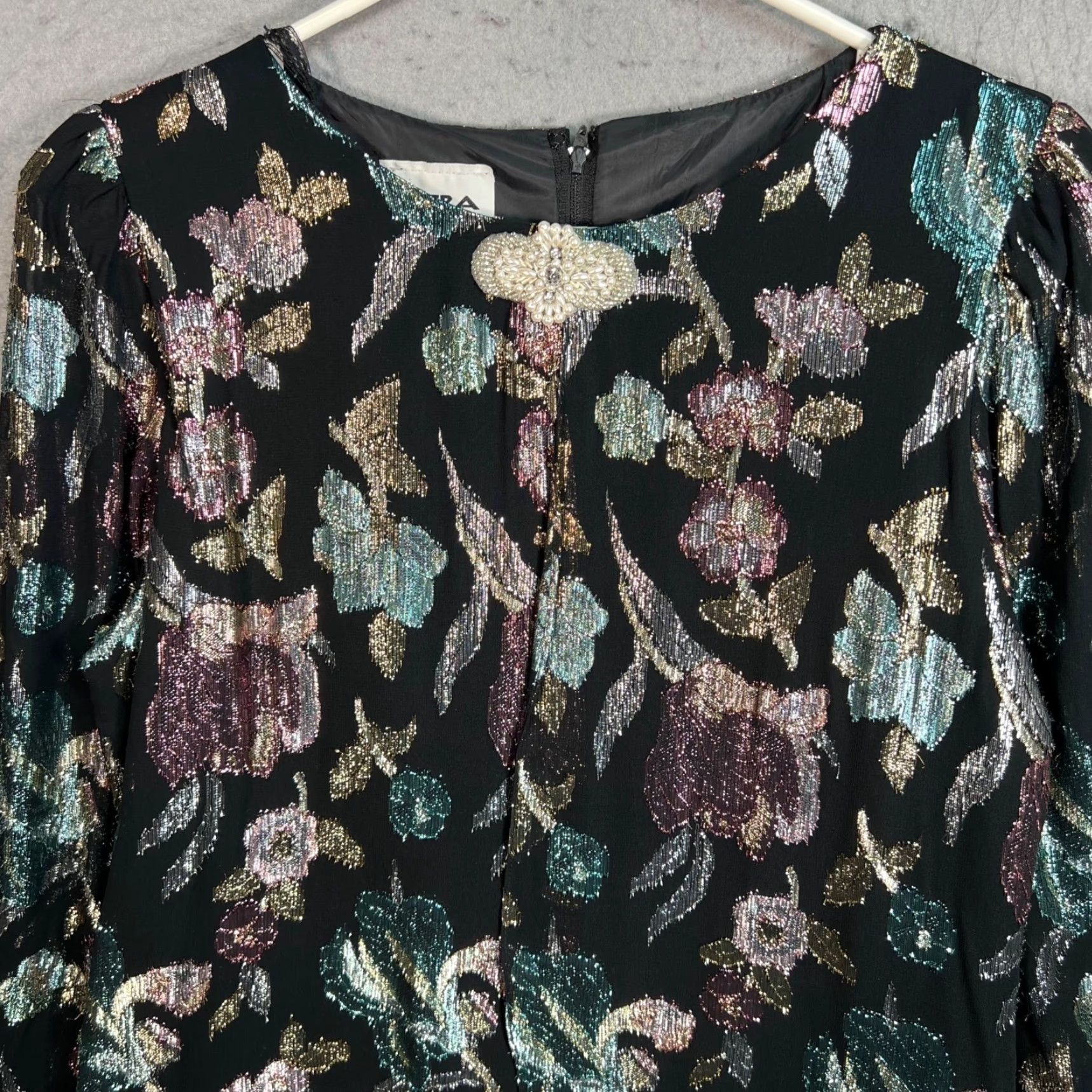 Vintage Patra Dress Womens Black Metallic Floral With Brooch Detail Size M / US 6-8 / IT 42-44 - 5 Thumbnail