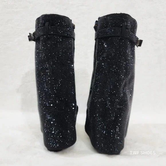 Other Betty Sparkling Black Rhinestone Skirted Fold Over Calf Boot Size US 7 / IT 37 - 5 Thumbnail