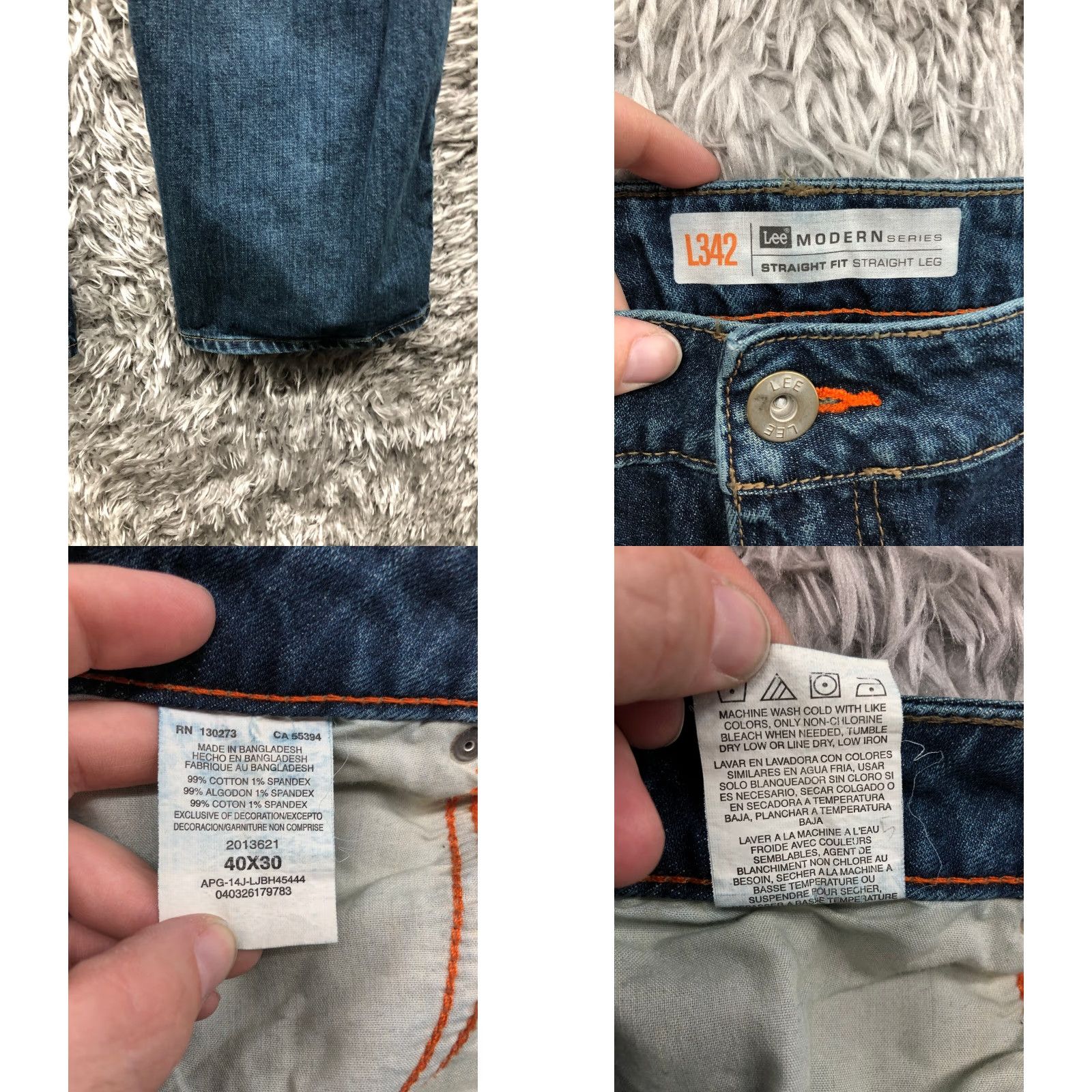 Lee Lee Modern Series Jeans Mens 40x30 Straight Leg Dark Blue Denim Size 40 Regular Size US 40 / EU 56 - 8 Thumbnail