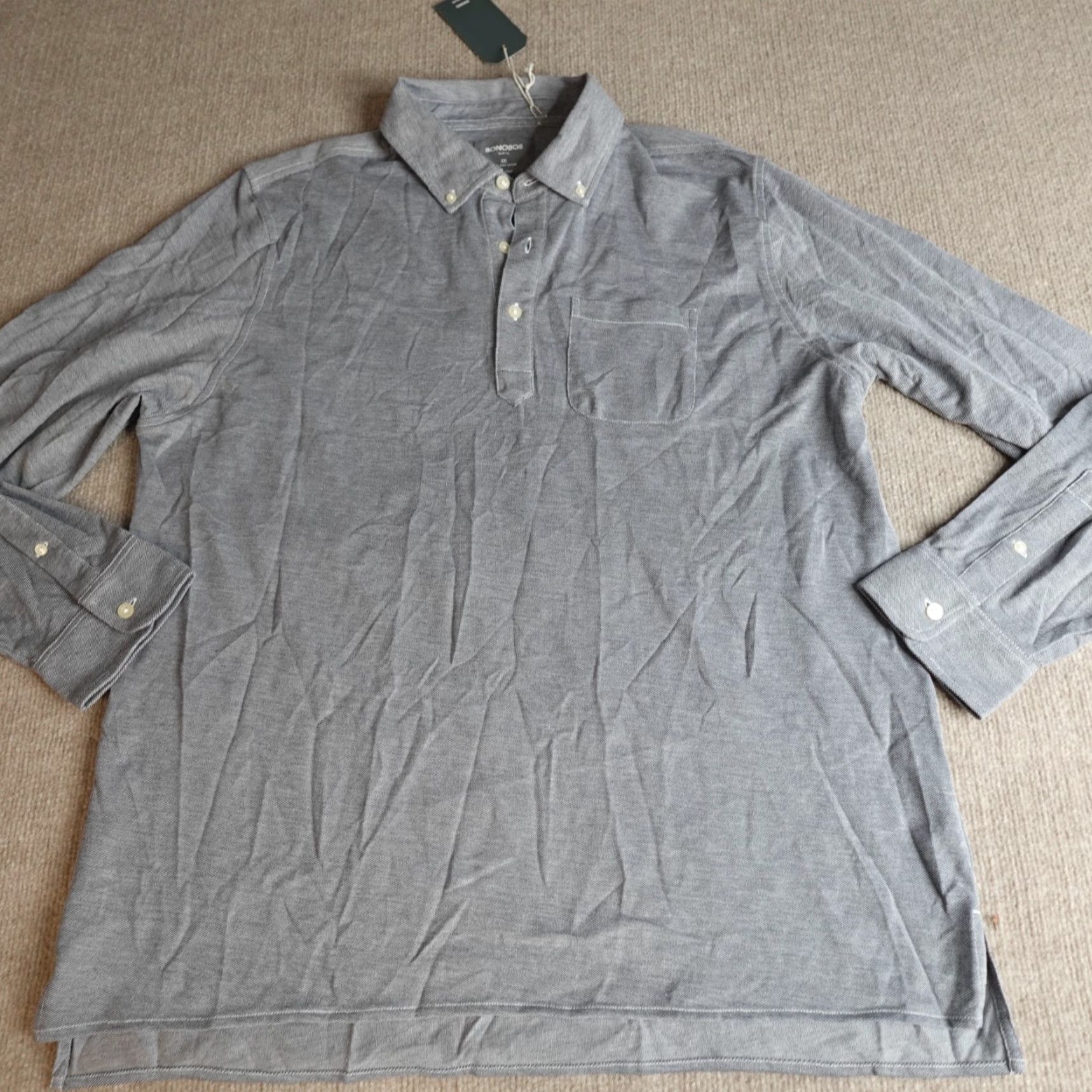 Bonobos Bonobos Polo Shirt 2XL Blue Solid Cotton Long Sleeve Knit NEW Men's Polo 2XL Blue Size US XXL / EU 58 / 5 - 2 Thumbnail