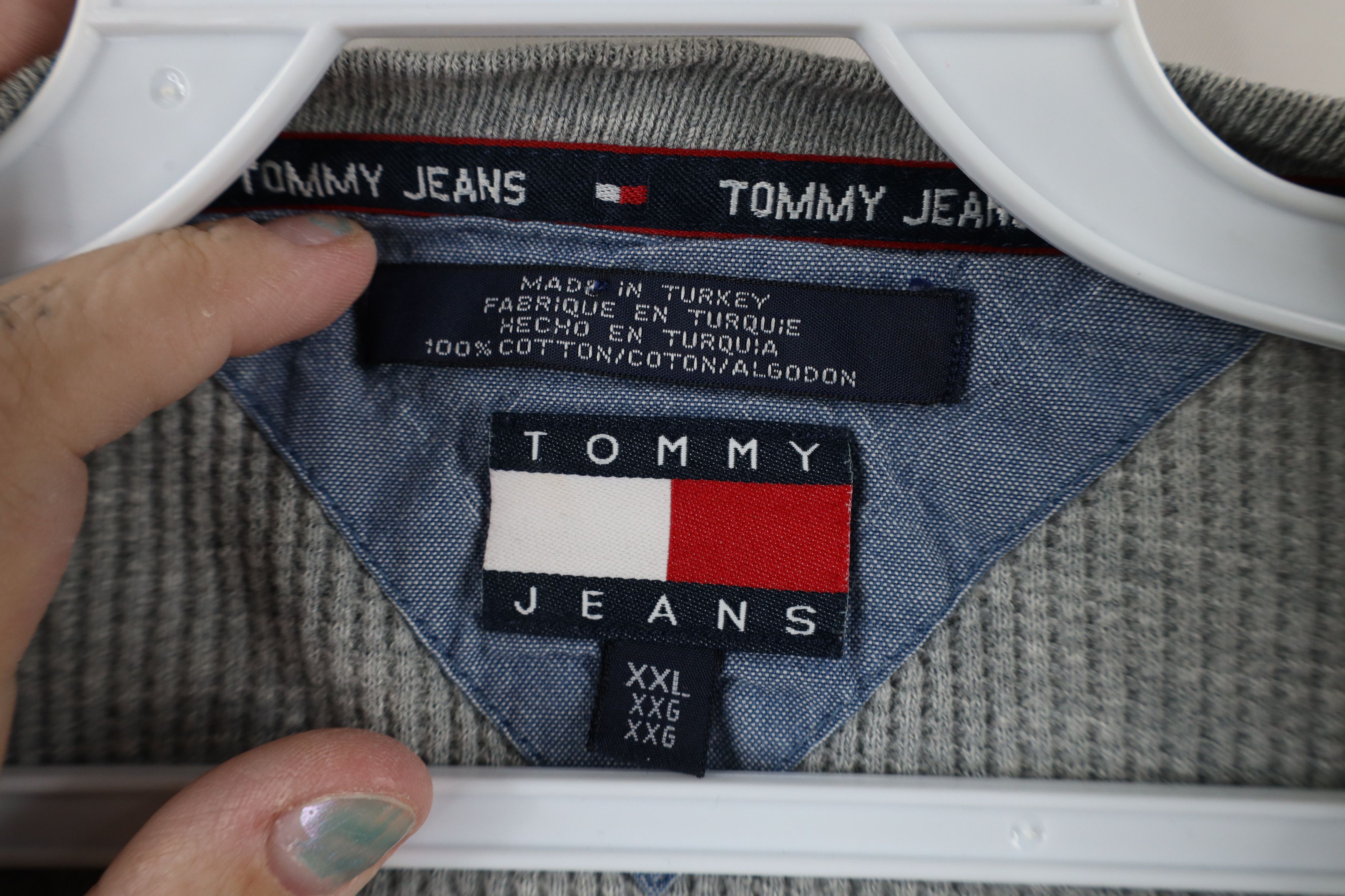 Tommy Hilfiger × Vintage Vintage 90s Tommy Hilfiger Thermal Waffle Knit T-Shirt Gray Size US XXL / EU 58 / 5 - 12 Thumbnail