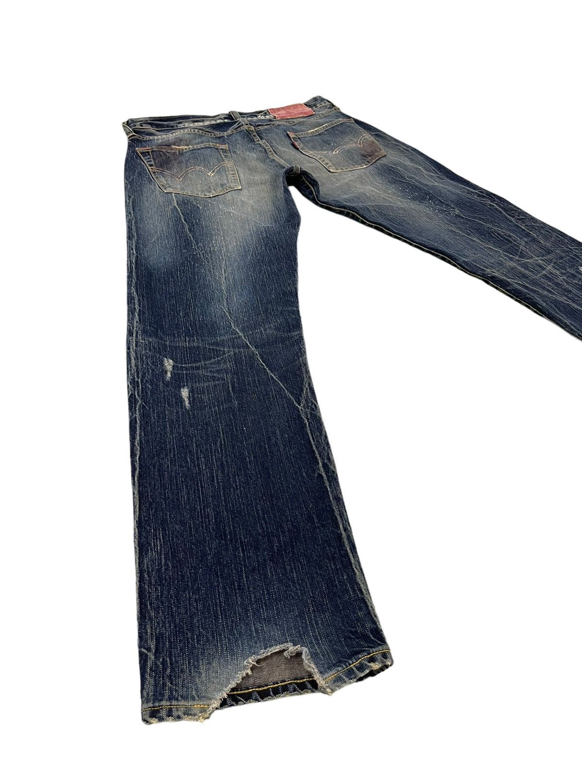 Edwin Distress Patchwork Edwin Japan Faded Acid Wash Loose 7🟦4 Size US 35 - 12 Thumbnail