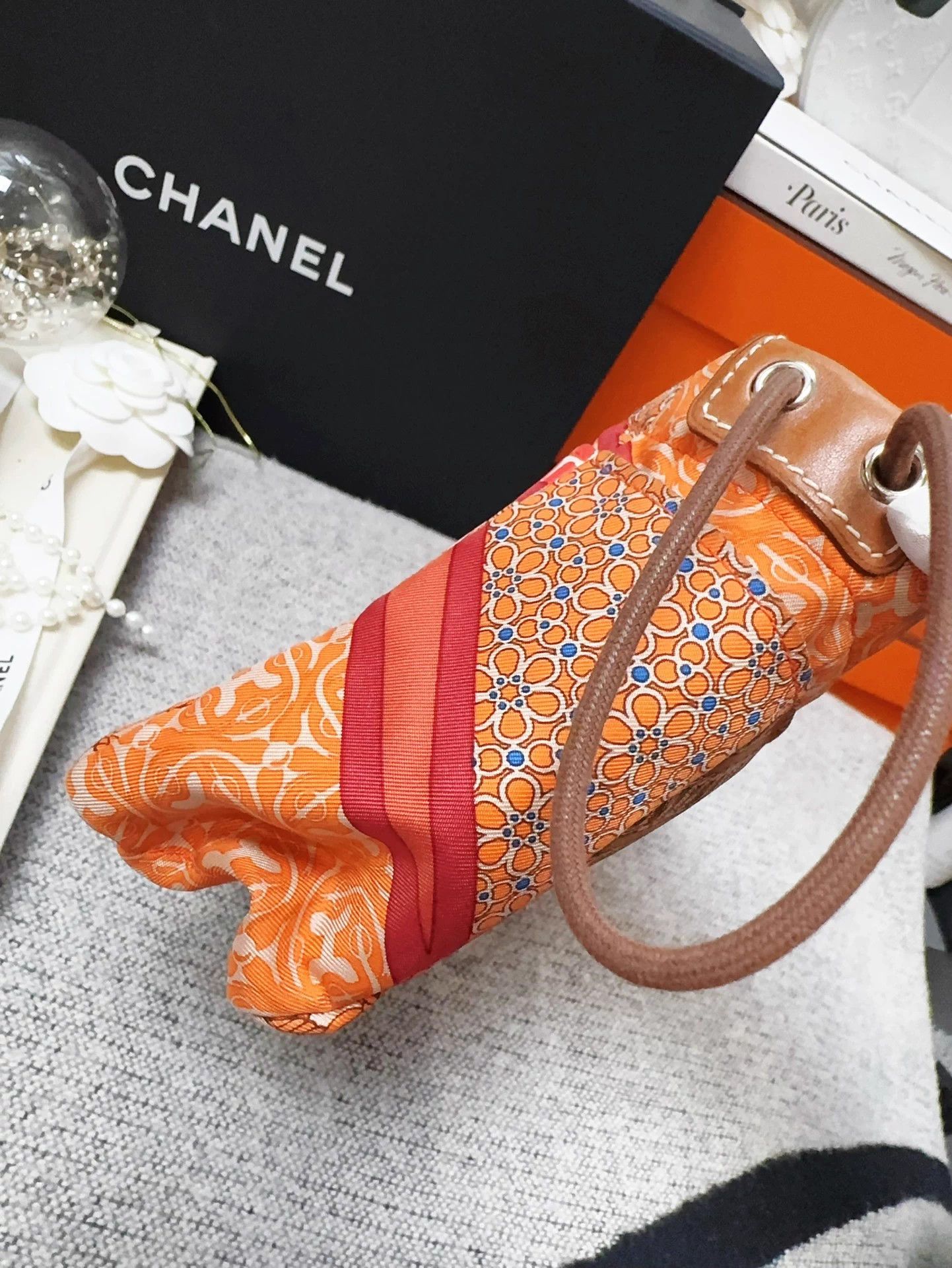 Hermes Hermes Fourbi20 Orange & Brown Silk Liner MINT Size ONE SIZE - 9 Thumbnail