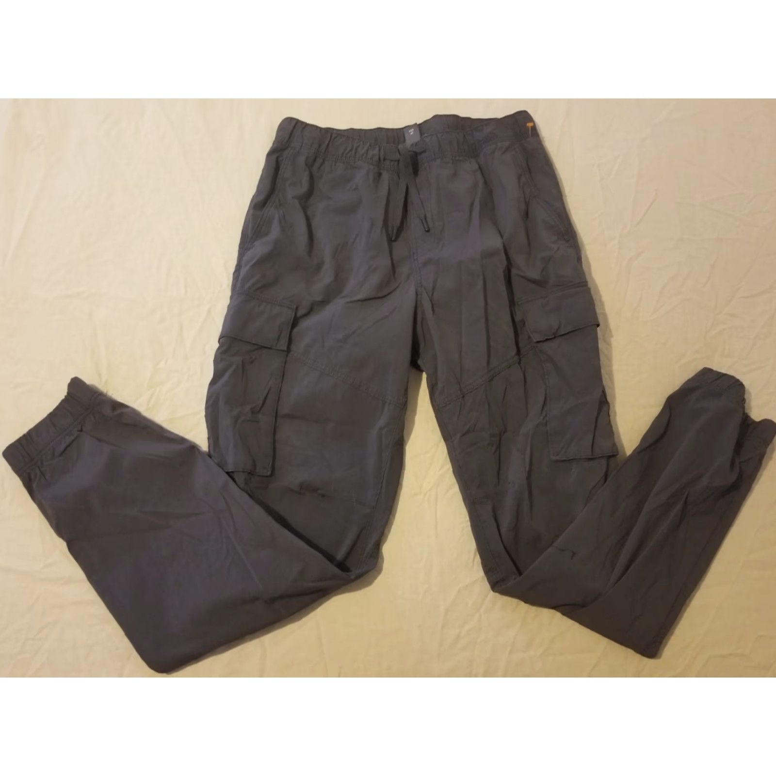 H&M Mens H&M Cargo Pants S Small Gray Cotton Jogger Pants Regular Waist Drawstring Activewear Mens Size US 29 - 3 Thumbnail