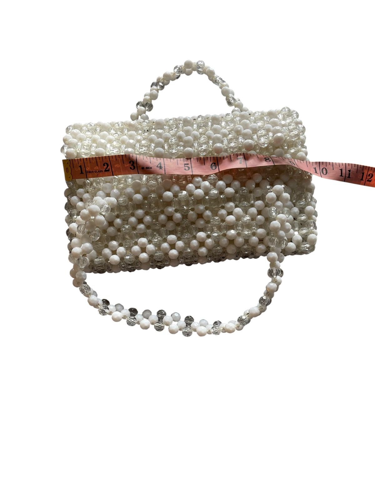 Vintage 1960s white/clear beaded woven handmade satchel handbag Size ONE SIZE - 9 Thumbnail