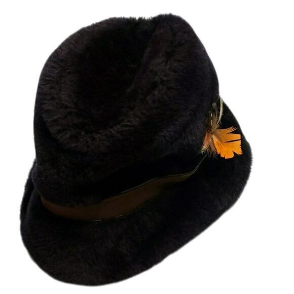 Vintage Vintage Cossack Hat Fedora Folded Hat Faux Fur Feather Size ONE SIZE - 7 Thumbnail