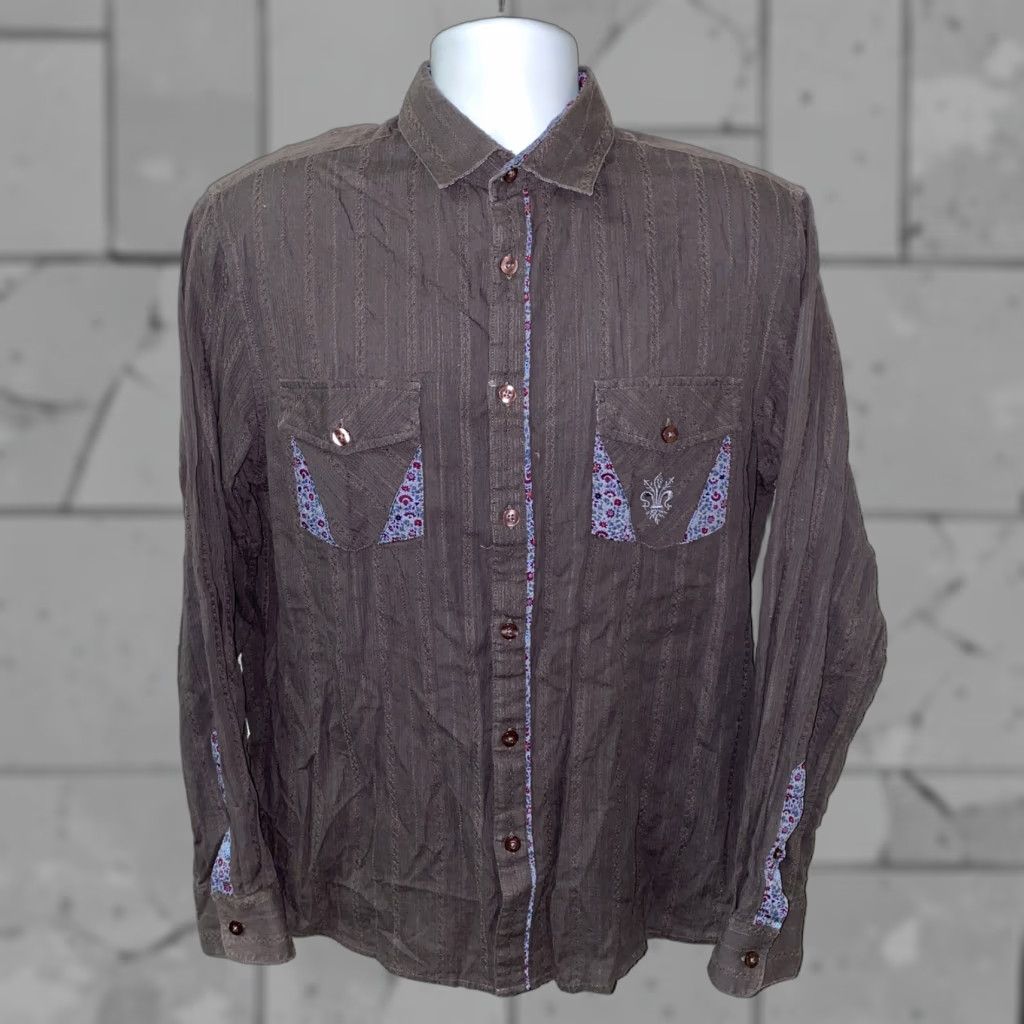 Vintage DaVinci Mens Gray Long Sleeve Button Front Shirt L Regular Cotton Cap-Down Collar Casual Vintage? Wait not allowed. Size US L / EU 52-54 / 3 - 1 Thumbnail