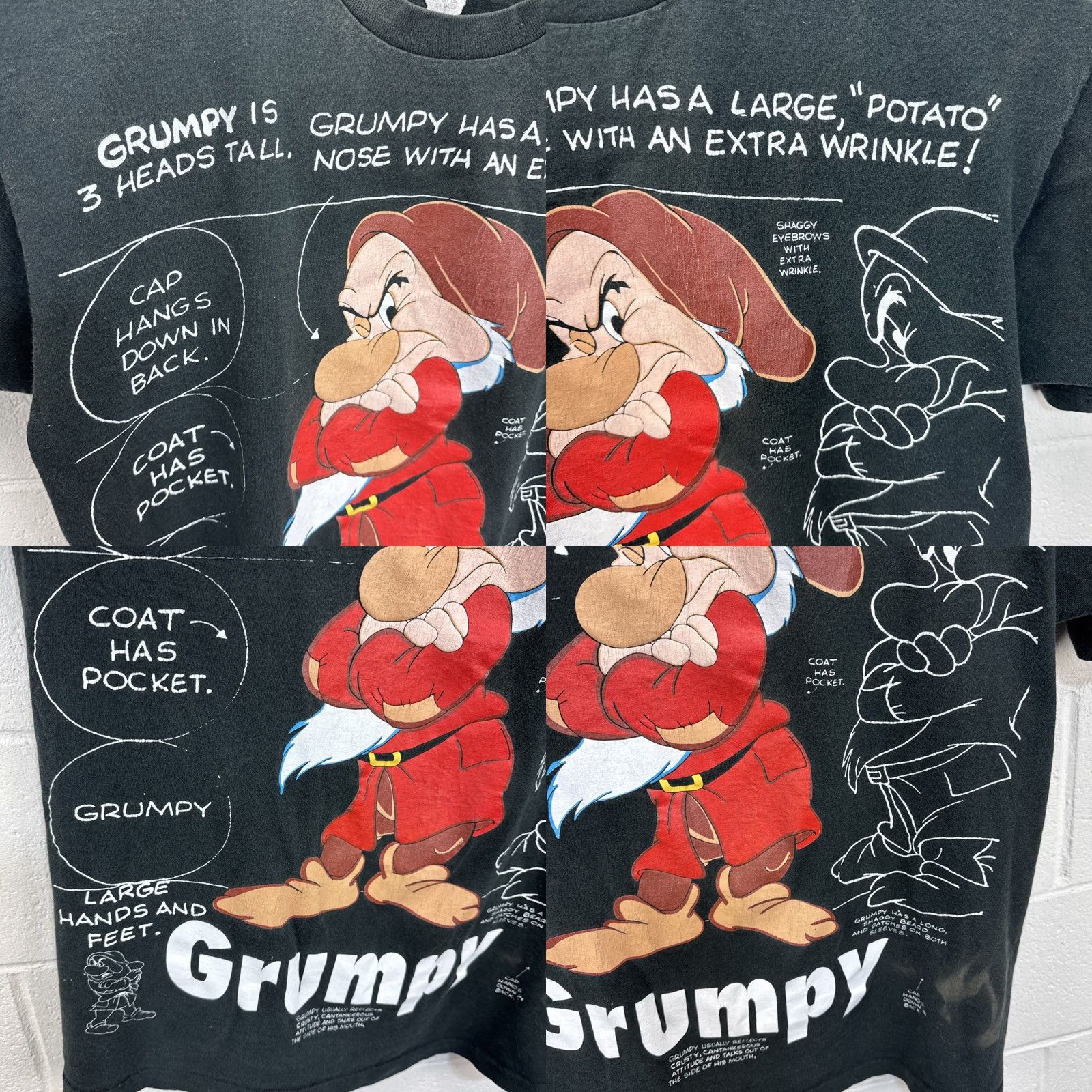 Disney VINTAGE Disney Grumpy Tee Shirt Snow White Seven Dwarfs XL AOP Black Cotton Crew Neck Short Sleeve Mens T-Shirt 1990s Grumpy Logo Vintage Disney Theme Size US XL / EU 56 / 4 - 8 Thumbnail