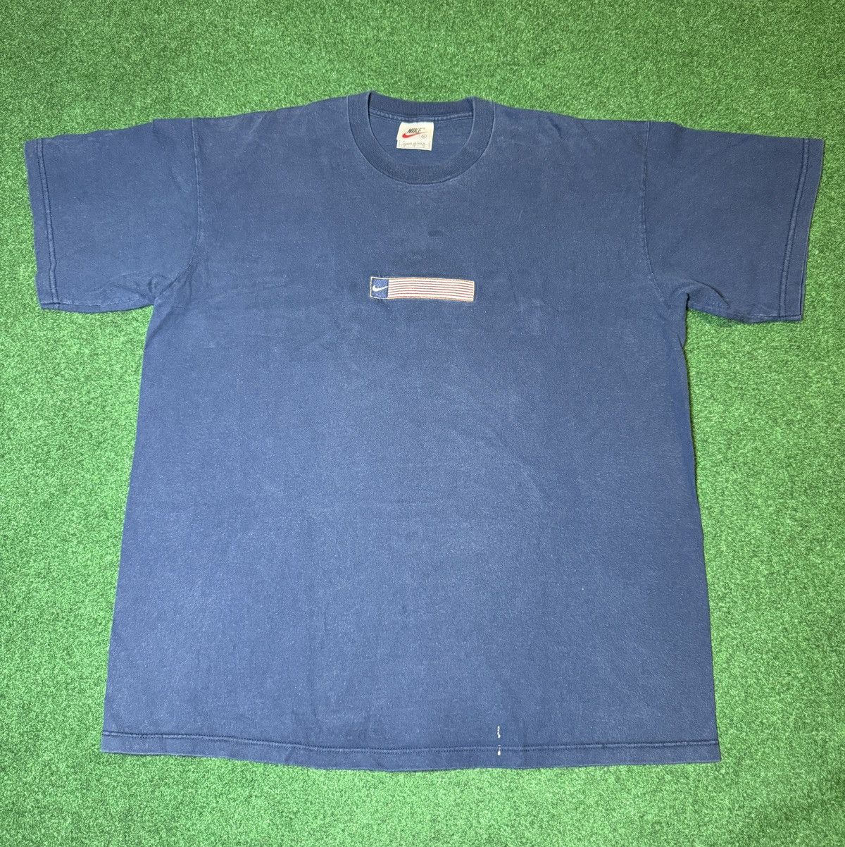 Nike × Vintage Vtg 90s Nike Box Logo USA Flag Olympics 1996 AtlantaT Shirt Size US XL / EU 56 / 4 - 1 Thumbnail