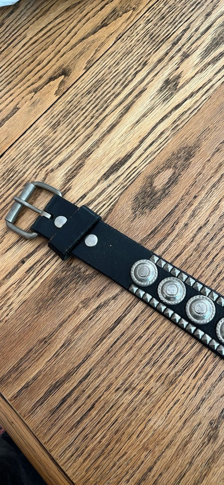 Other Black Leather Belt with Silver Studs Size 36 - 2 Thumbnail