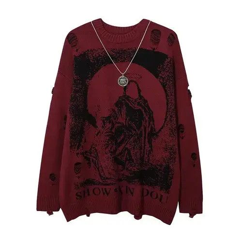 Aran Isles Knitwear Unisex Streetwear Hip Hop Destroyed Hole Ripped Sweater Size US L / EU 52-54 / 3 - 1 Thumbnail