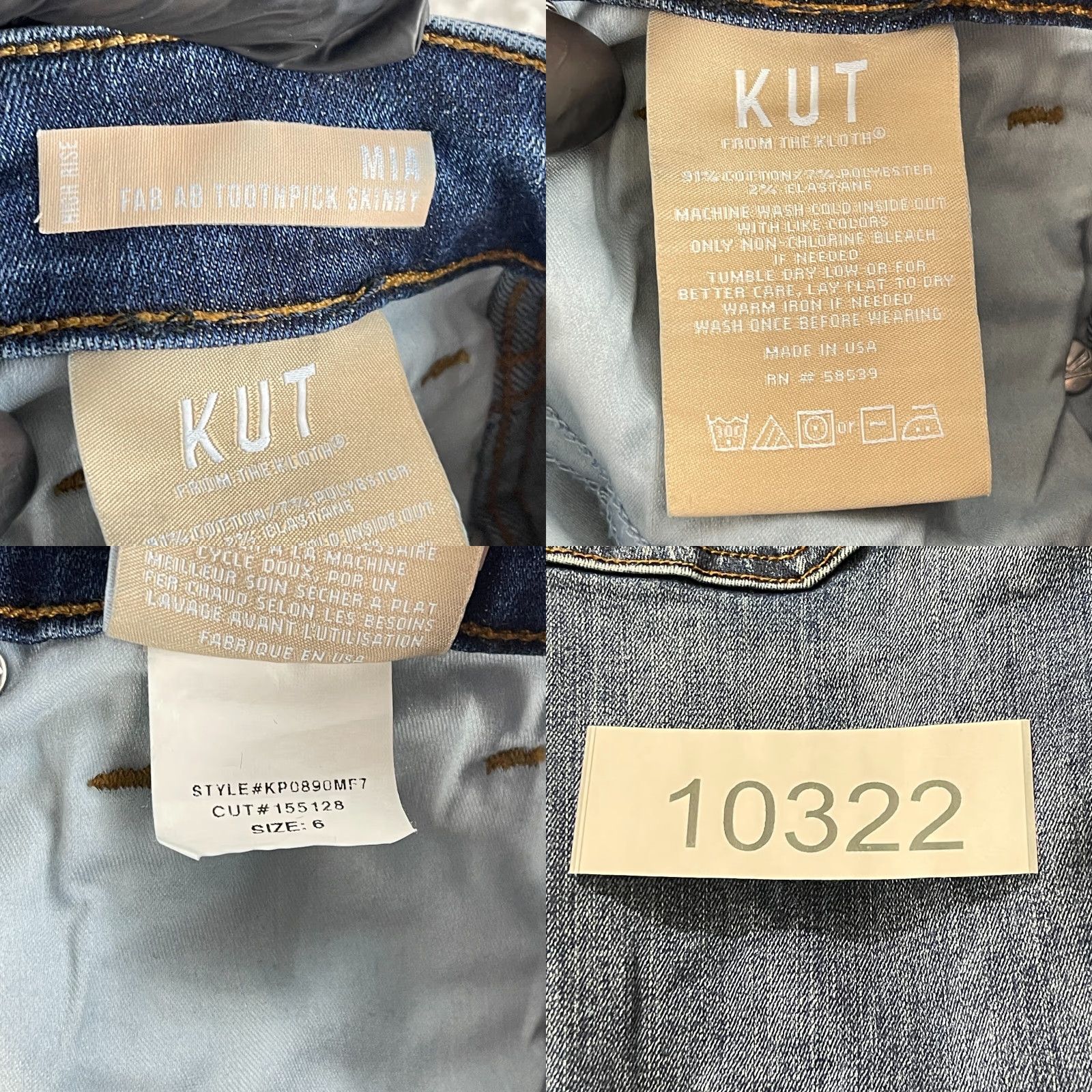 Vintage KUT from the Kloth Fab AB Mia Toothpick Skinny Jeans Womens High-Rise Size 6 Blue Denim 30" Waist 30" Inseam Regular Fit City Hippie 5-Pocket Womens Size 28" / US 6 / IT 42 - 10 Thumbnail